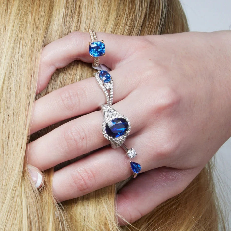 Platinum Blue Sapphire and Diamond Ring Colored Stone Ring