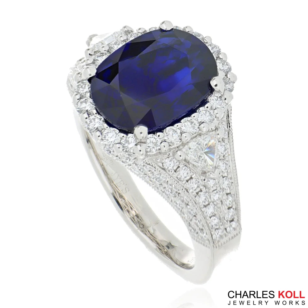 Platinum Blue Sapphire and Diamond Ring Colored Stone Ring