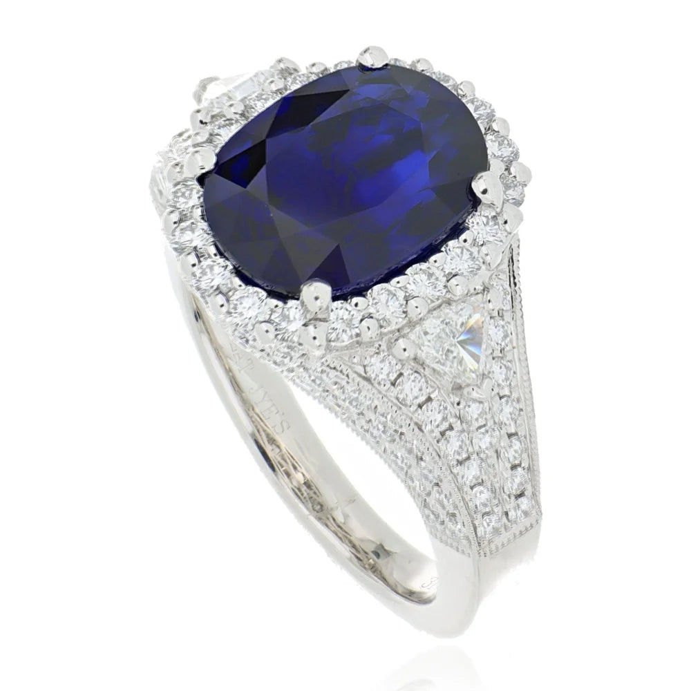 Platinum Blue Sapphire and Diamond Ring Colored Stone Ring