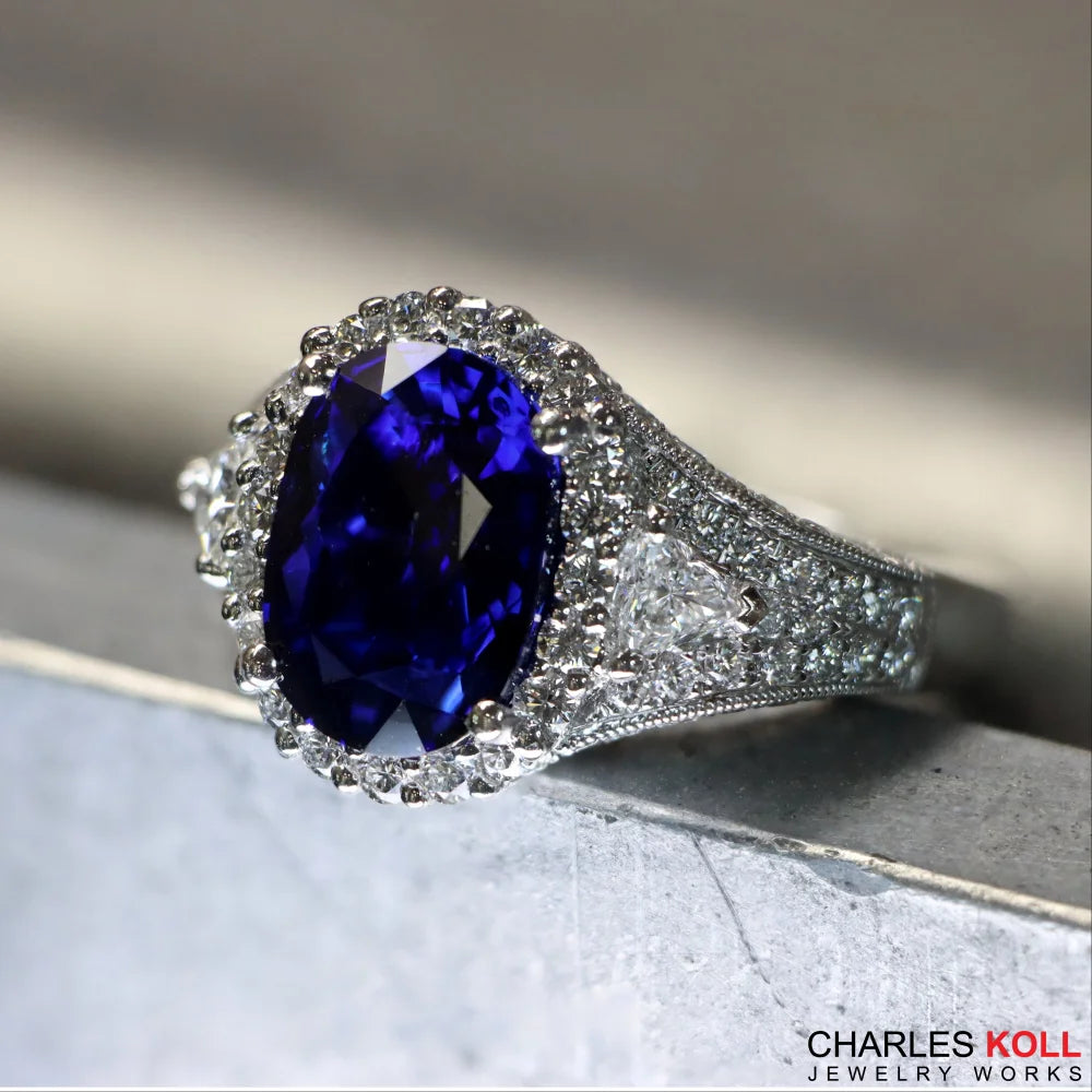 Platinum Blue Sapphire and Diamond Ring Colored Stone Ring