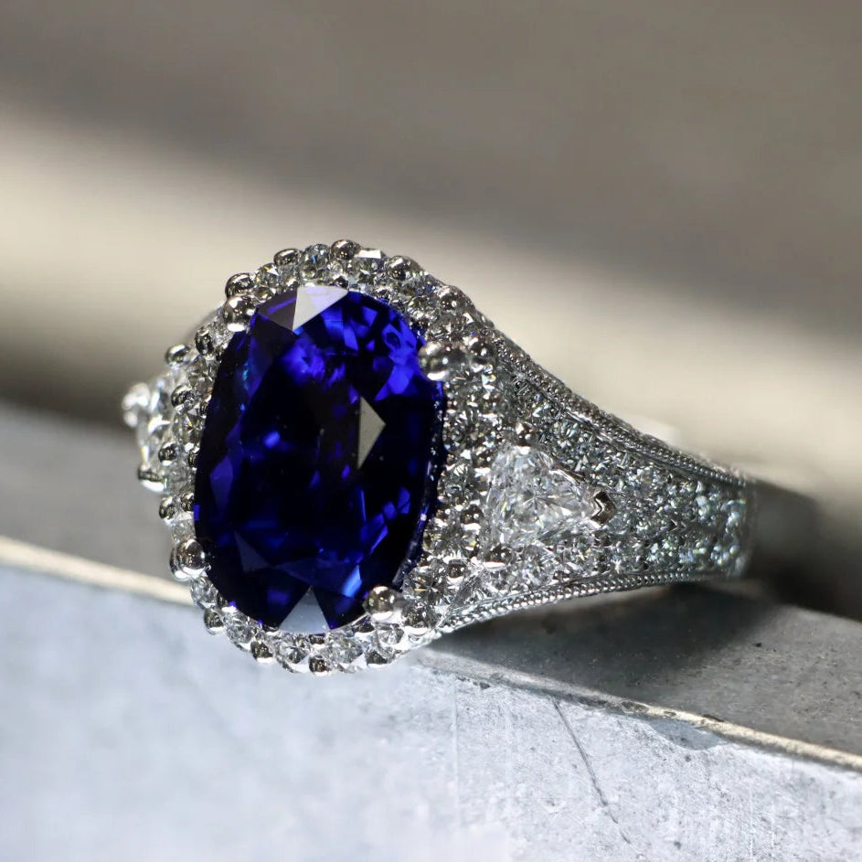 Platinum Blue Sapphire and Diamond Ring Colored Stone Ring