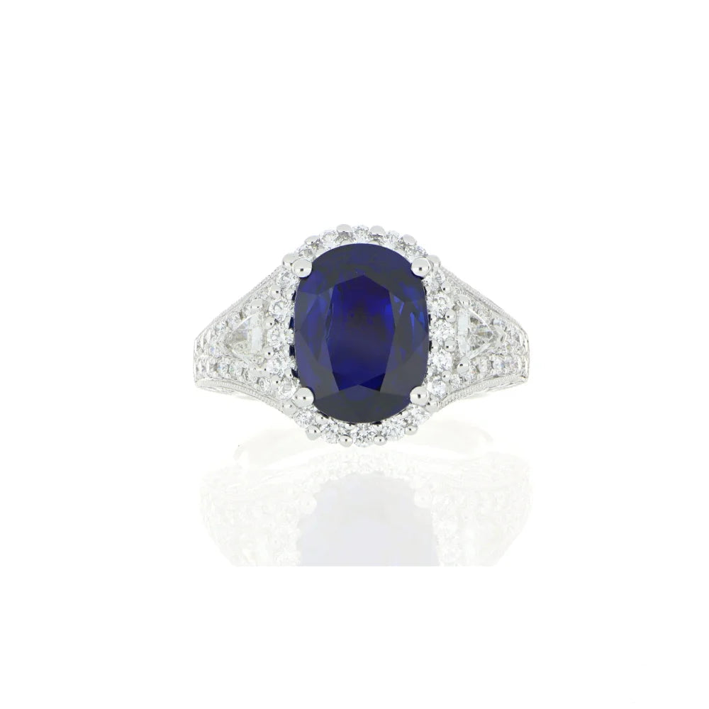 Platinum Blue Sapphire and Diamond Ring Colored Stone Ring