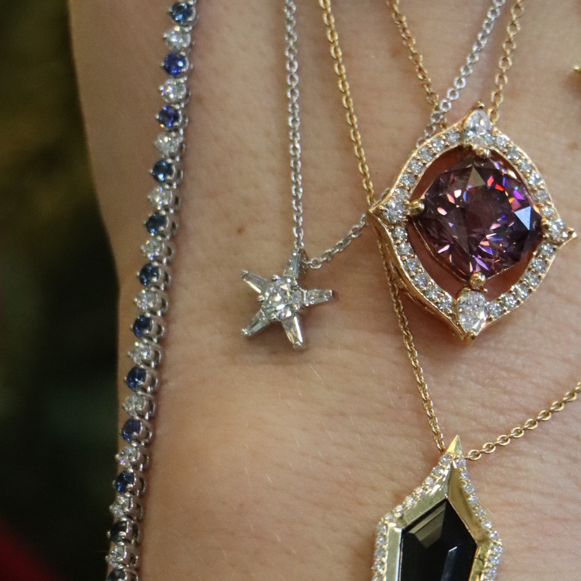18k White Gold Diamond Star Necklace - Charles Koll Jewelers