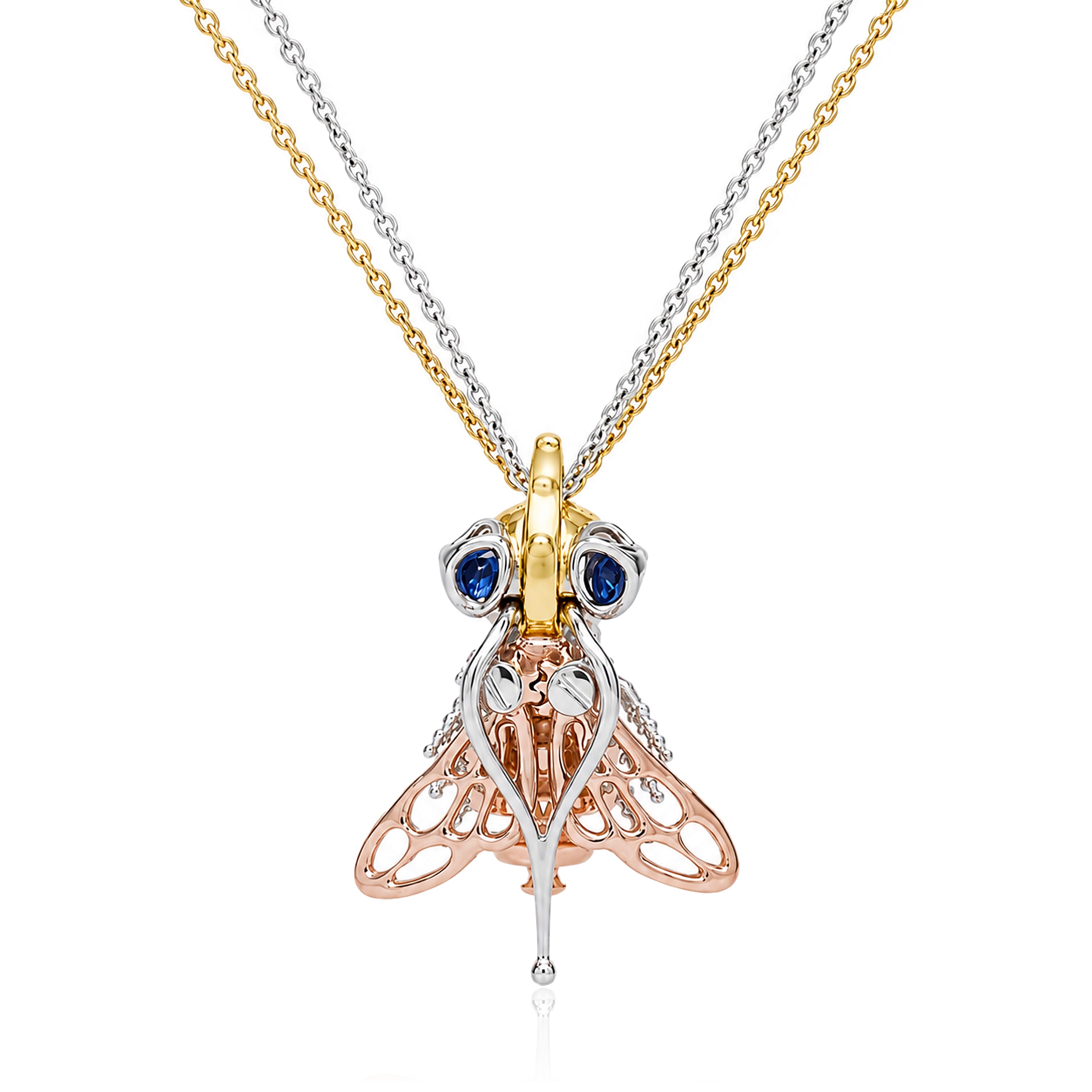 18k Rose and 19K White Gold Steam Punk Sapphire bee - Charles Koll Jewelers