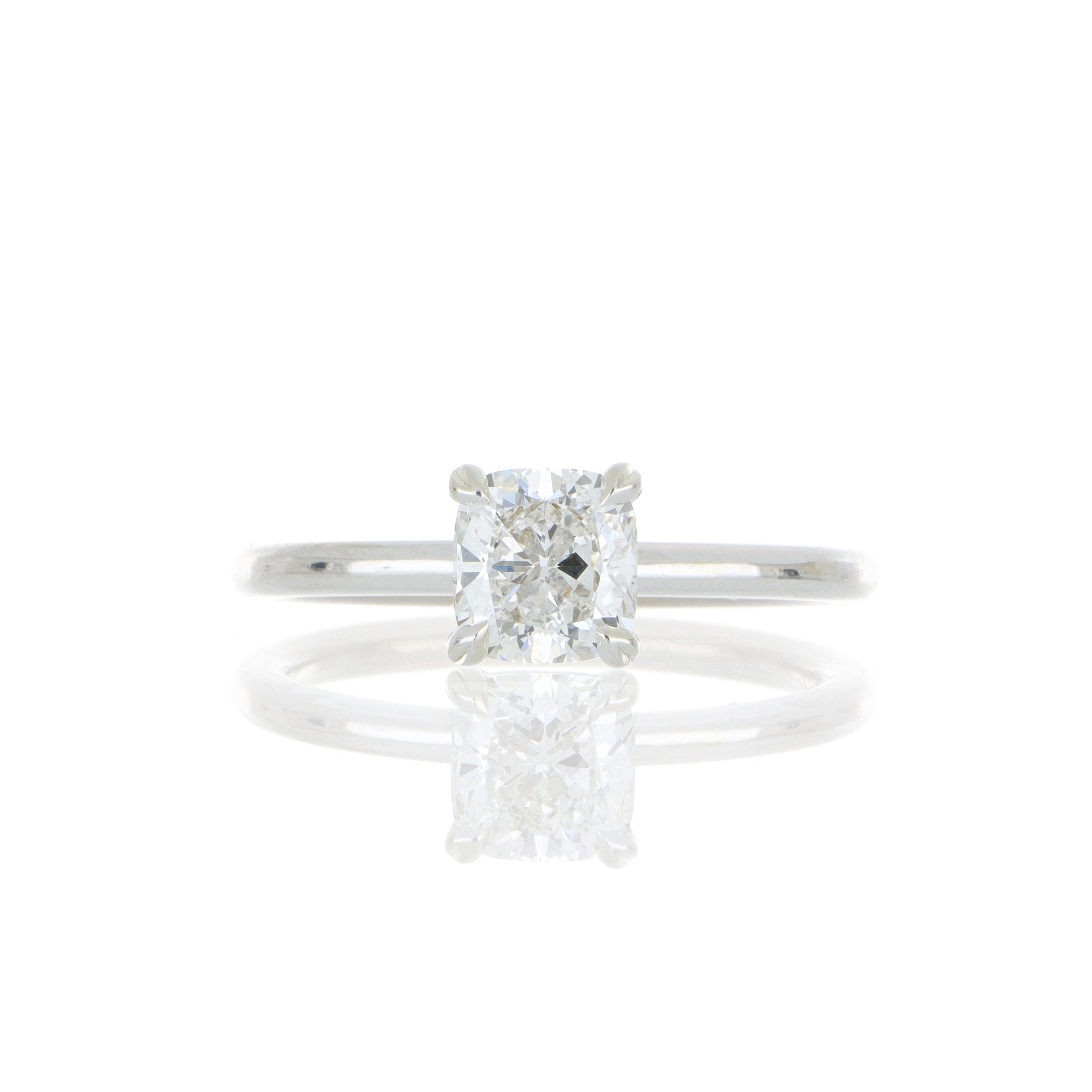 Simple 18k White Gold Cushion Solitaire Engagement Ring