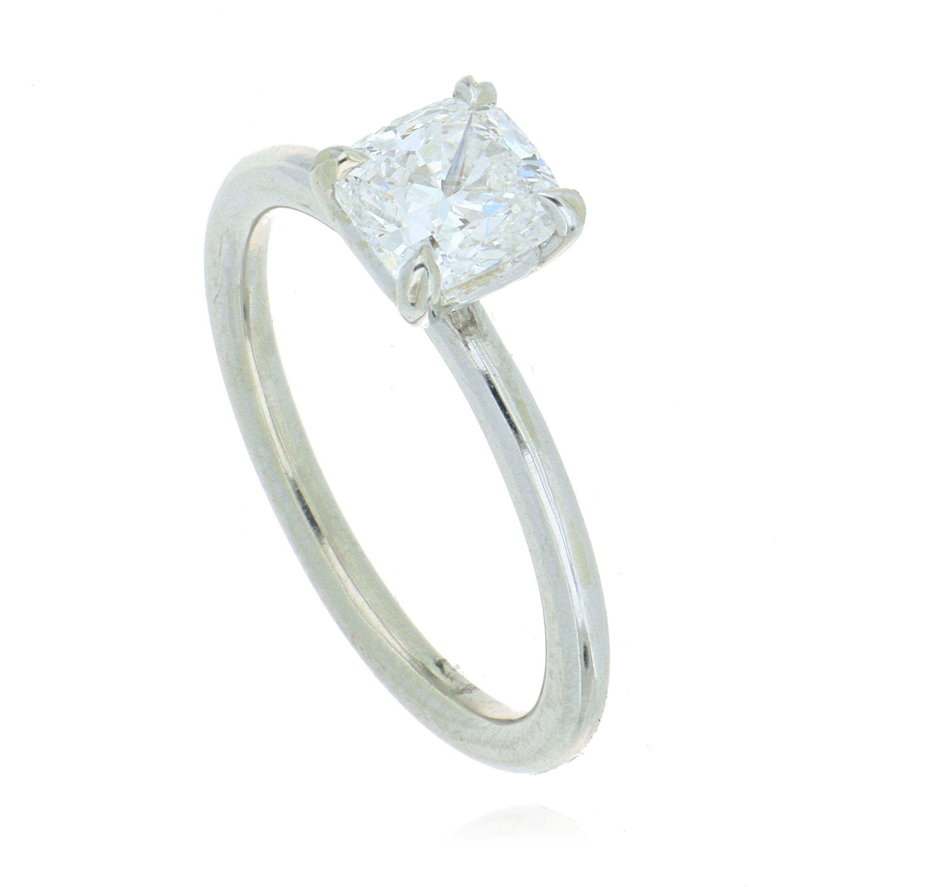 Simple 18k White Gold Cushion Solitaire Engagement Ring