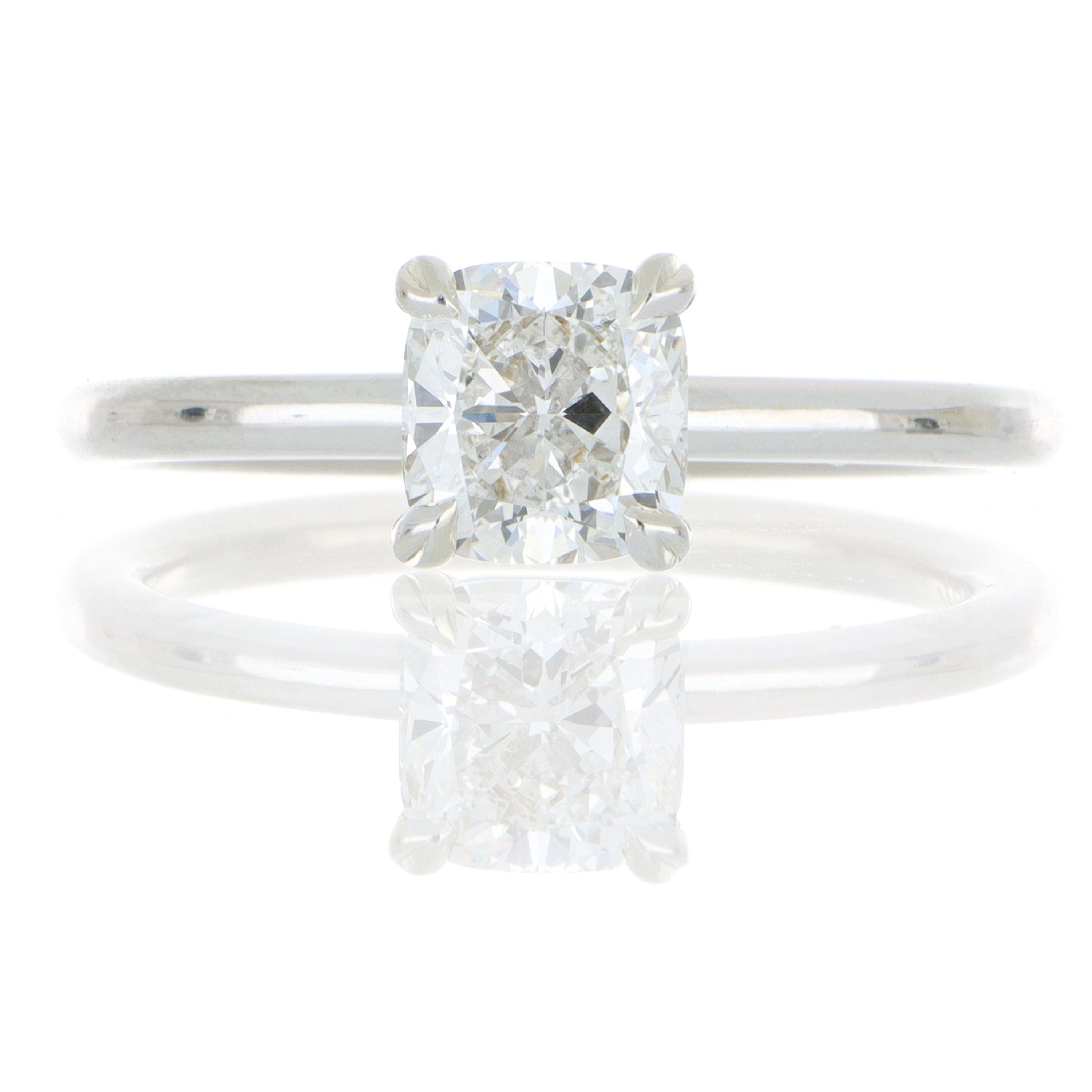 Simple 18k White Gold Cushion Solitaire Engagement Ring