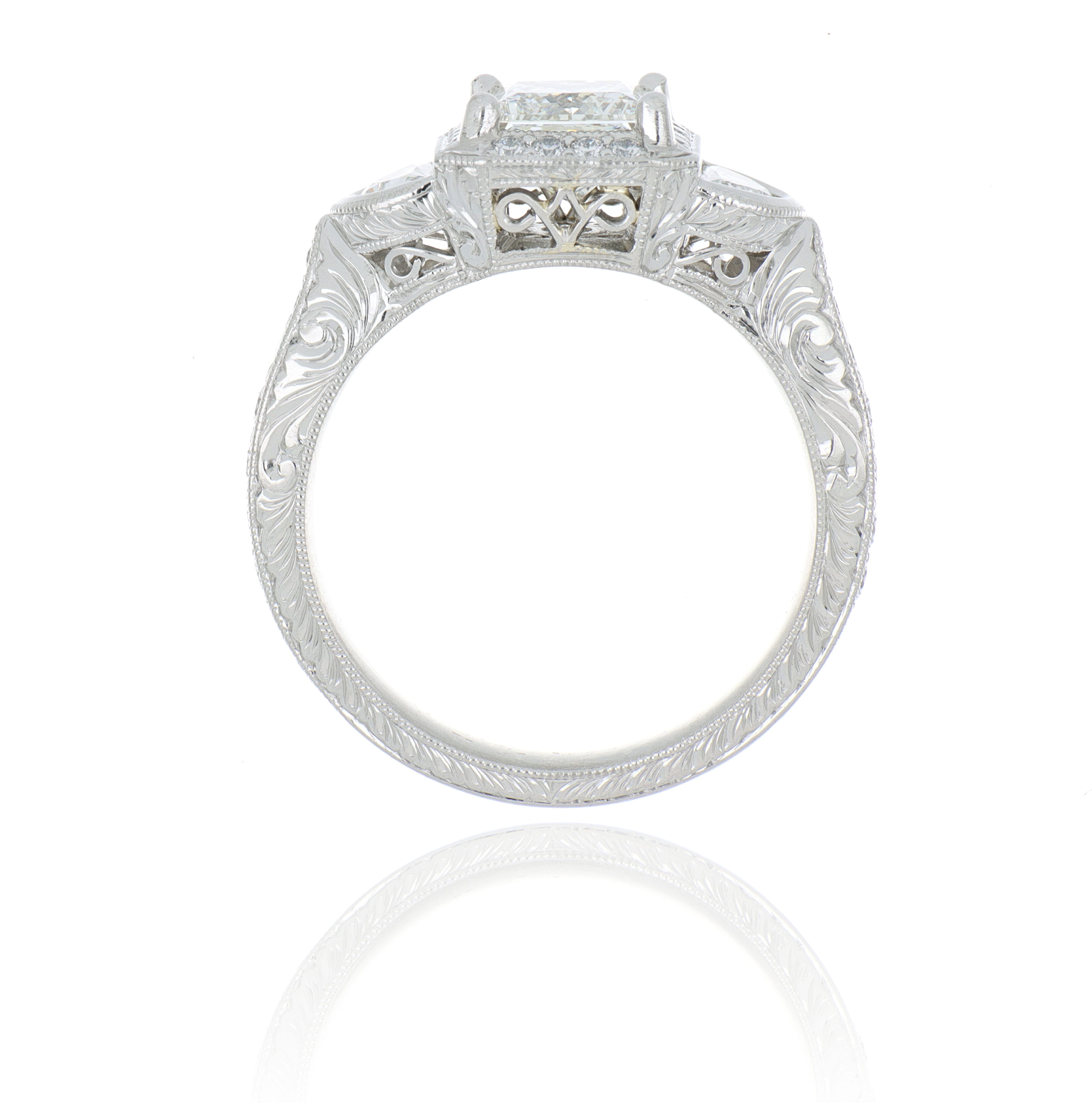 Platinum Vintage Style 3 Stone Diamond Engagement Ring