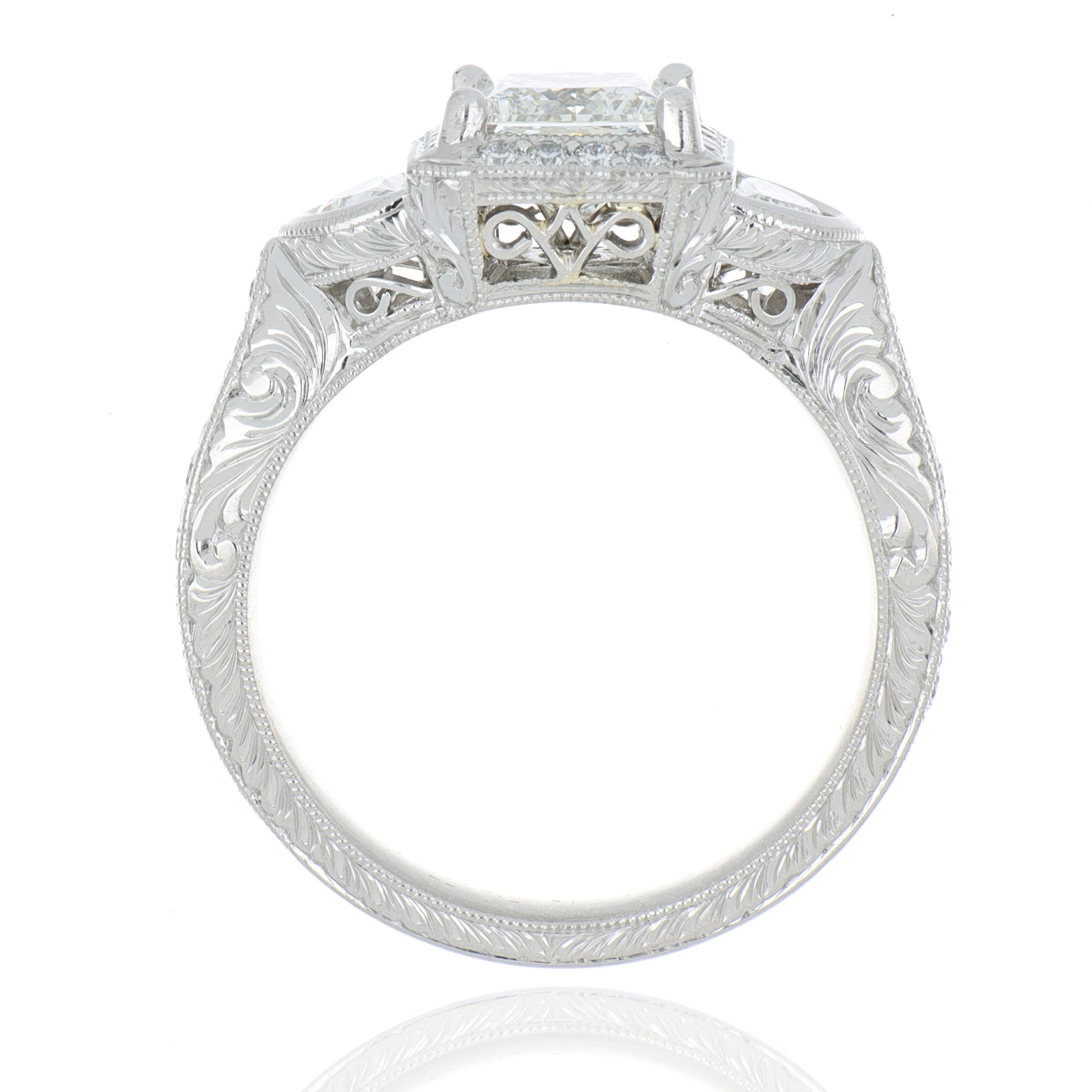 Platinum Vintage Style 3 Stone Diamond Engagement Ring