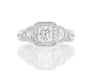 Platinum Vintage Style 3 Stone Diamond Engagement Ring