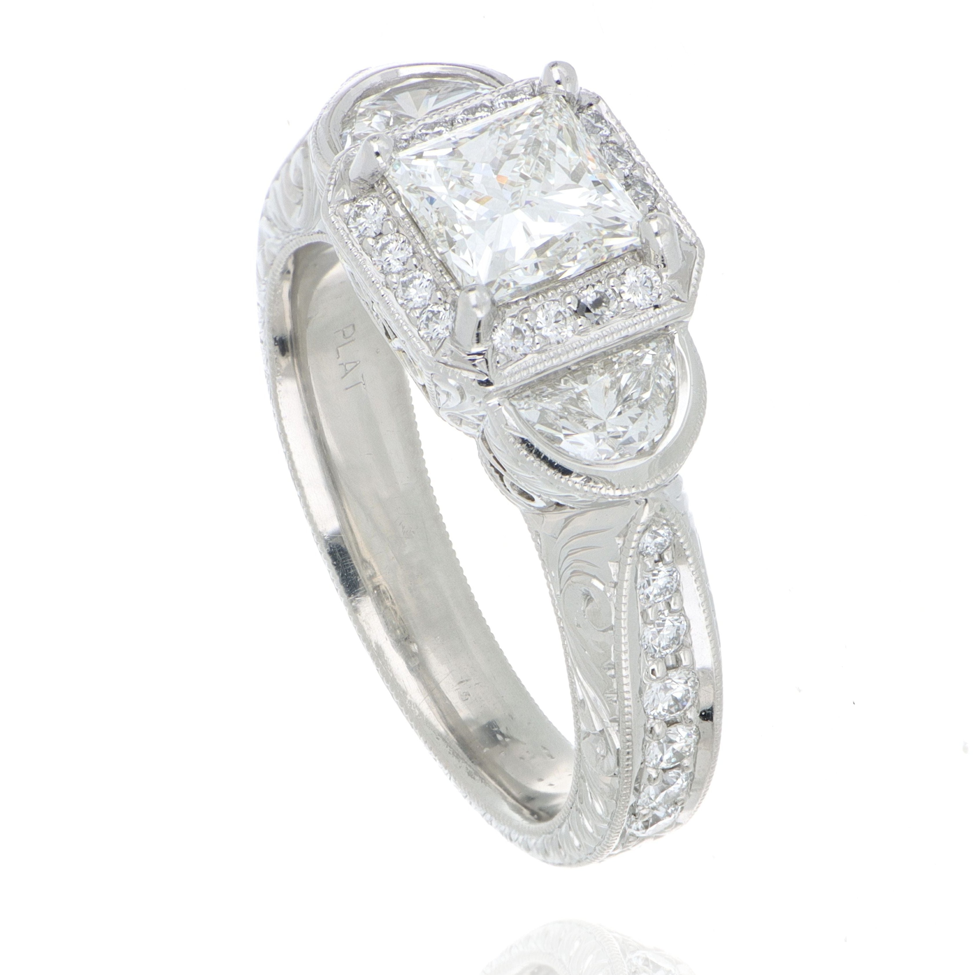 Platinum Vintage Style 3 Stone Diamond Engagement Ring