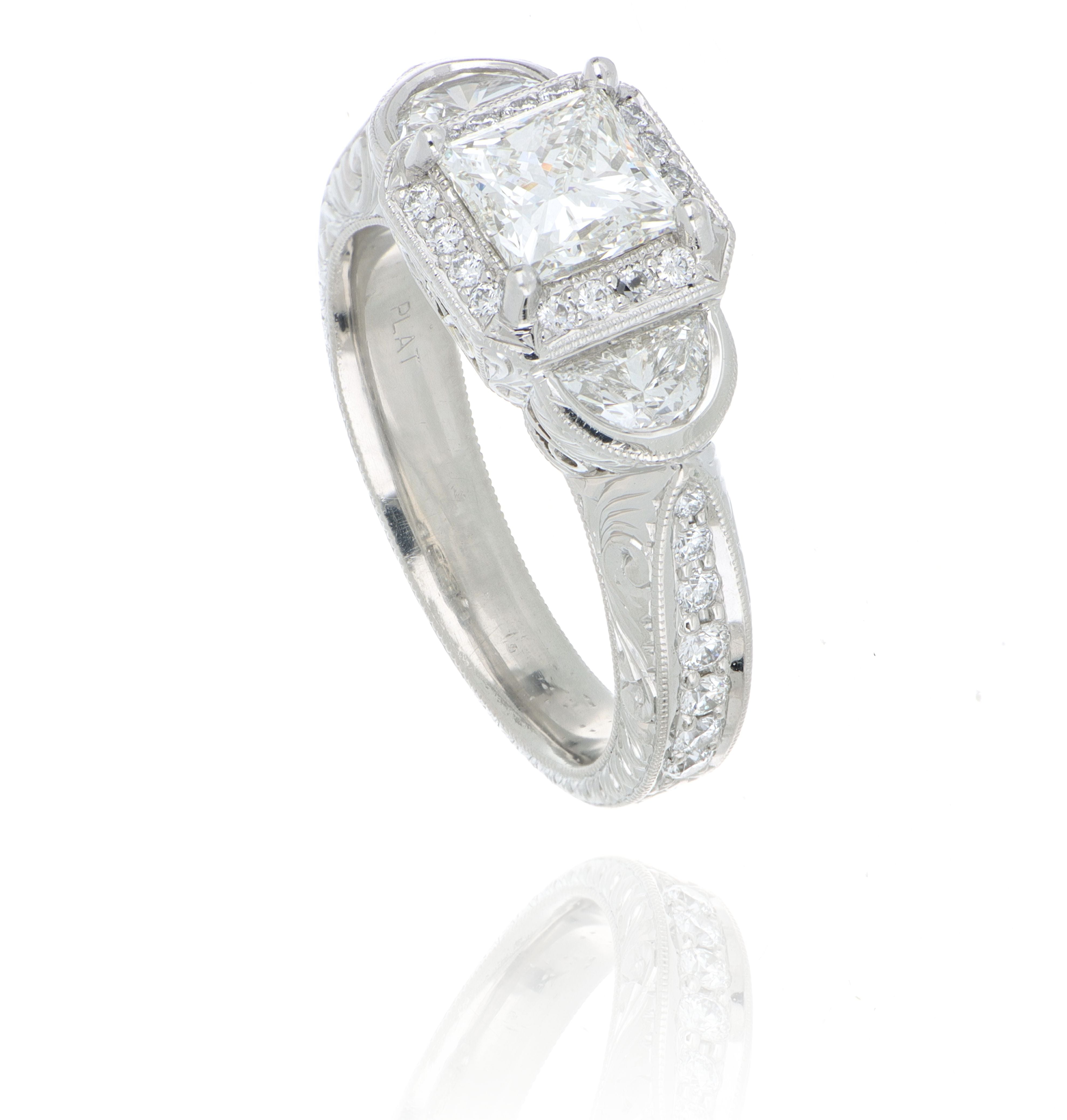 Platinum Vintage Style 3 Stone Diamond Engagement Ring