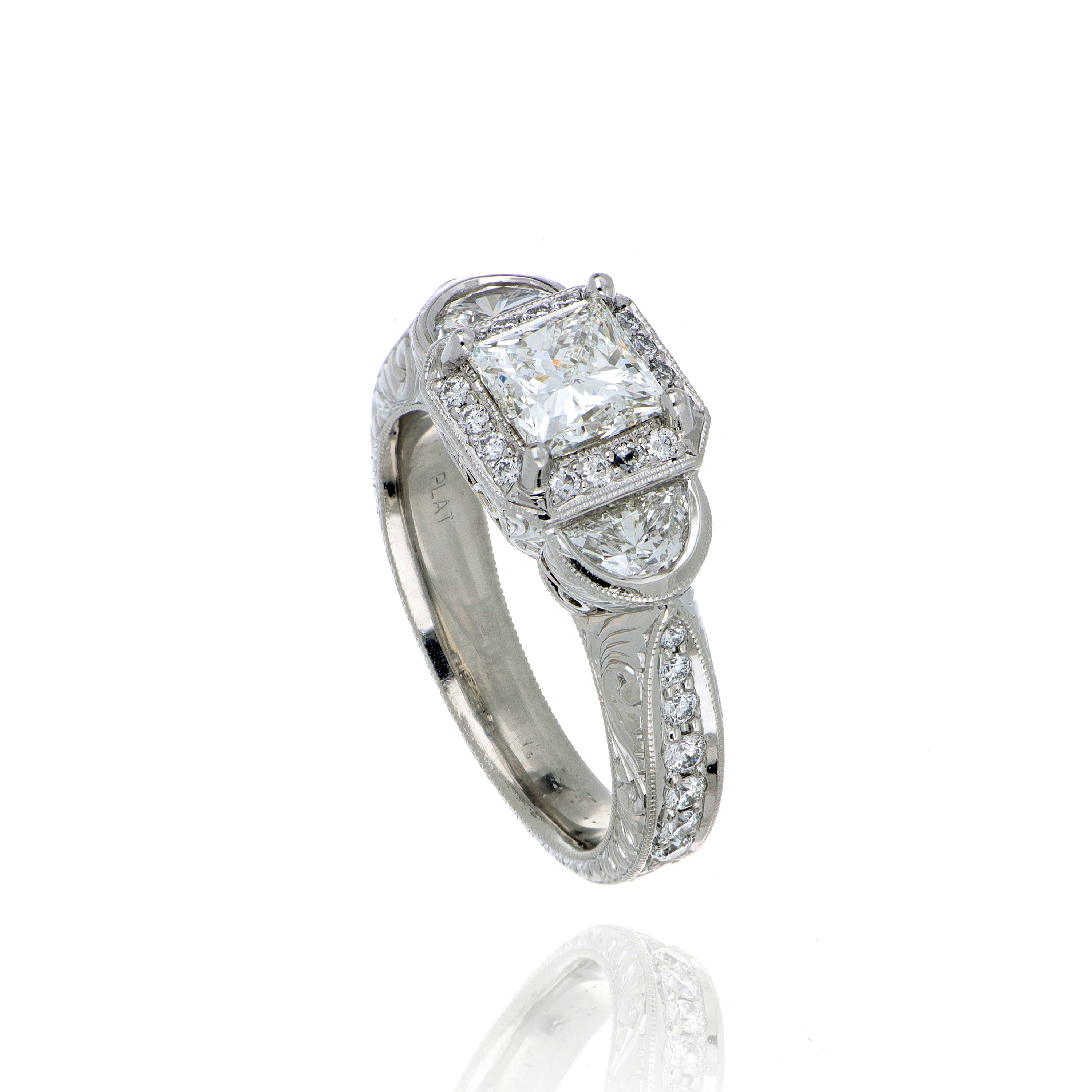 Platinum Vintage Style 3 Stone Diamond Engagement Ring