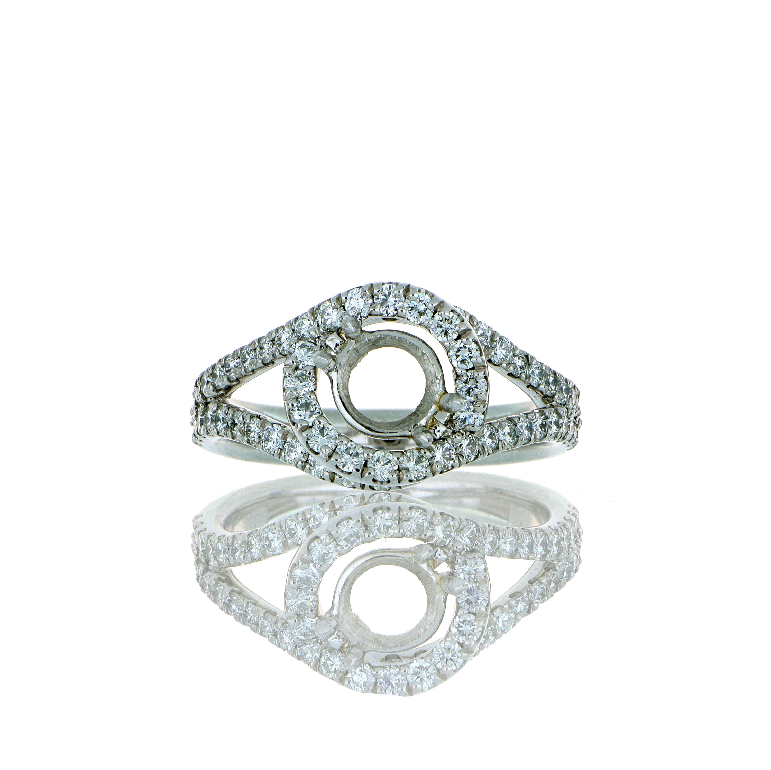Platinum Endeavor Diamond Halo Semi Mount - Charles Koll Jewelers