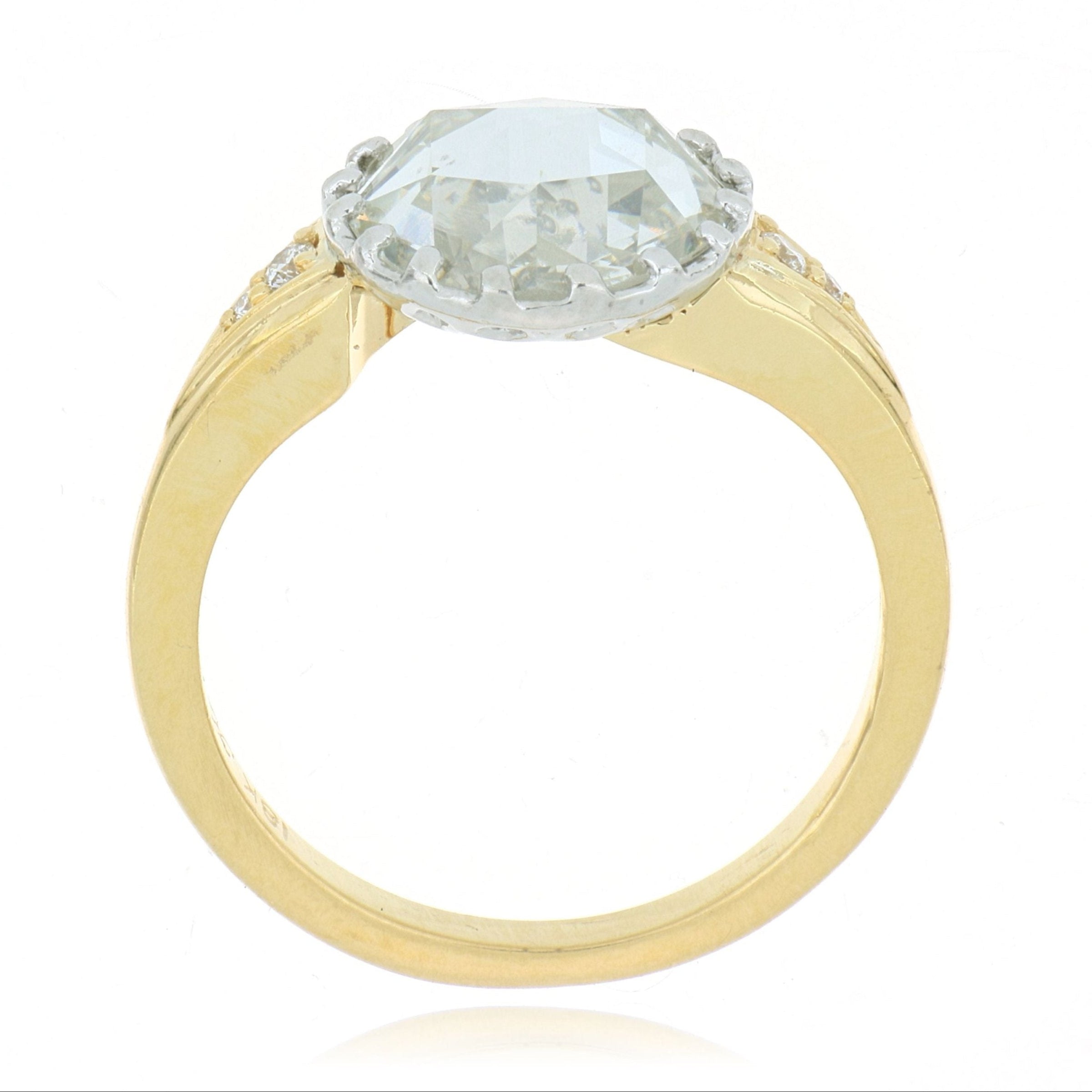 18k Yellow Gold and Platinum Rose Cut Solitaire Diamond Ring