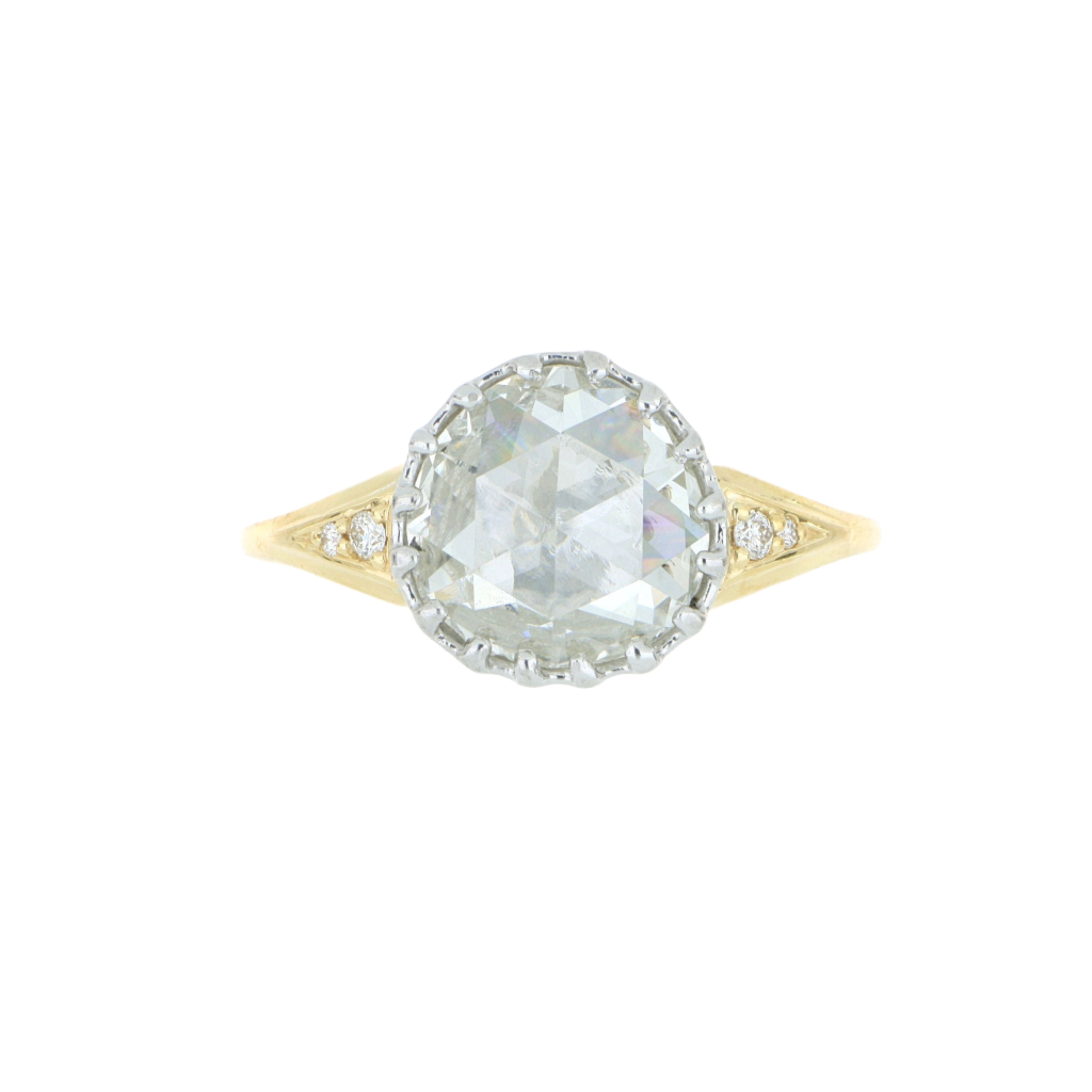 18k Yellow Gold and Platinum Rose Cut Solitaire Diamond Ring