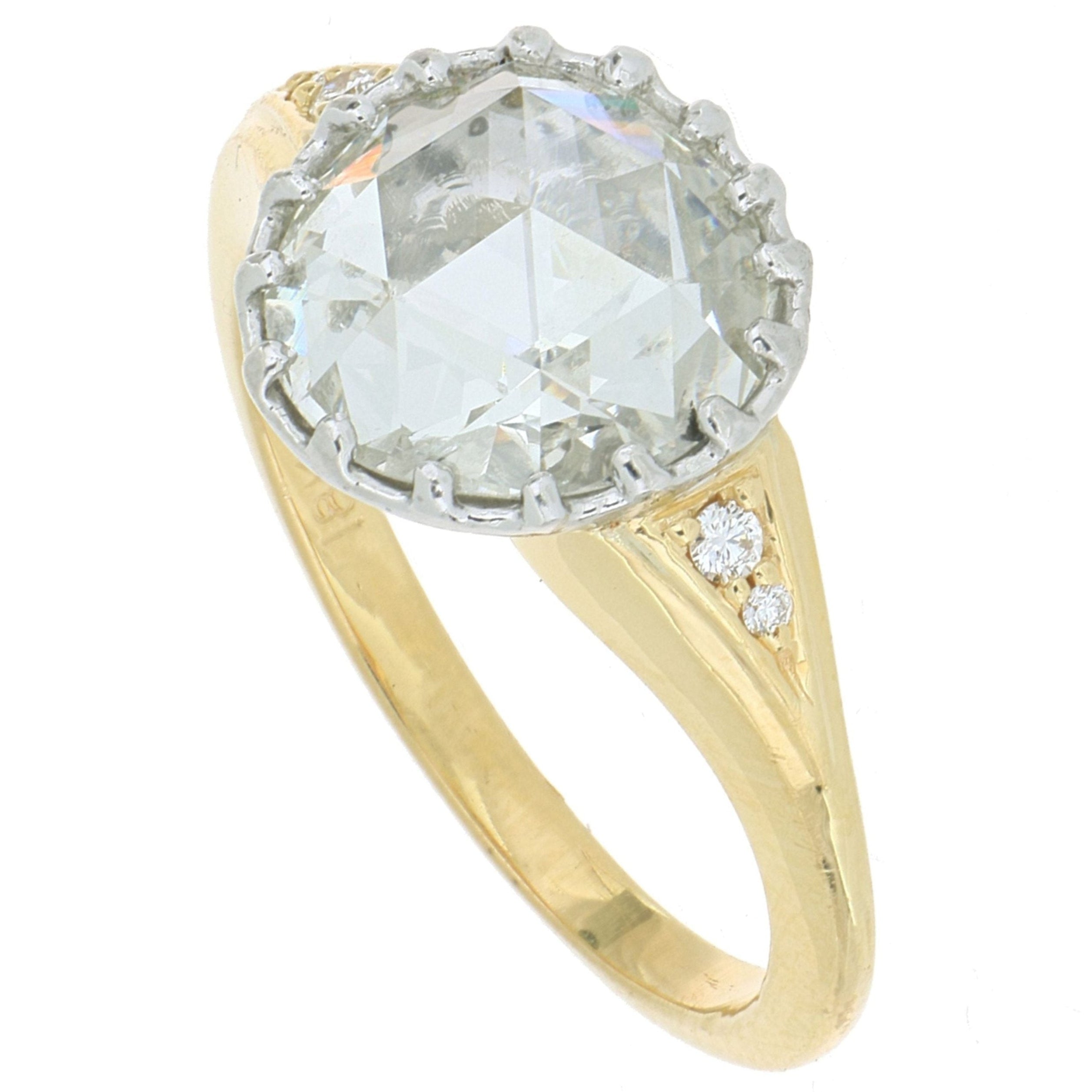 18k Yellow Gold and Platinum Rose Cut Solitaire Diamond Ring