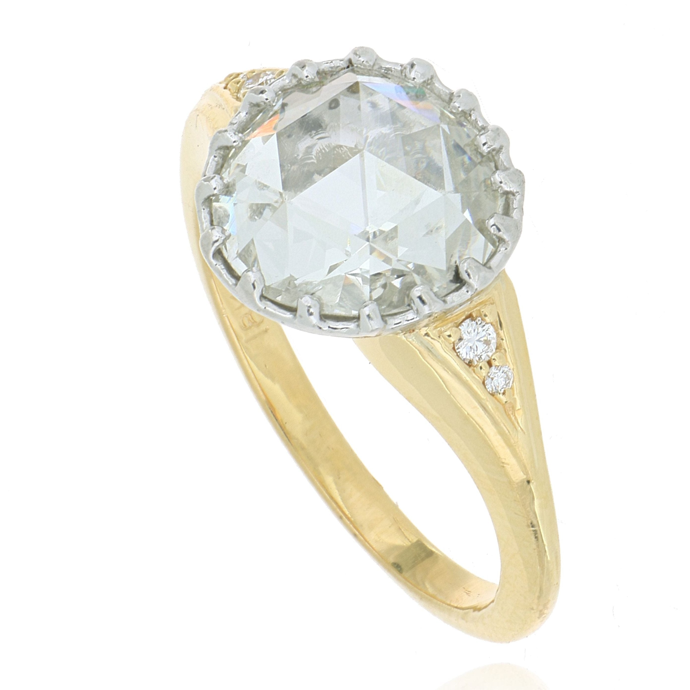 18k Yellow Gold and Platinum Rose Cut Solitaire Diamond Ring