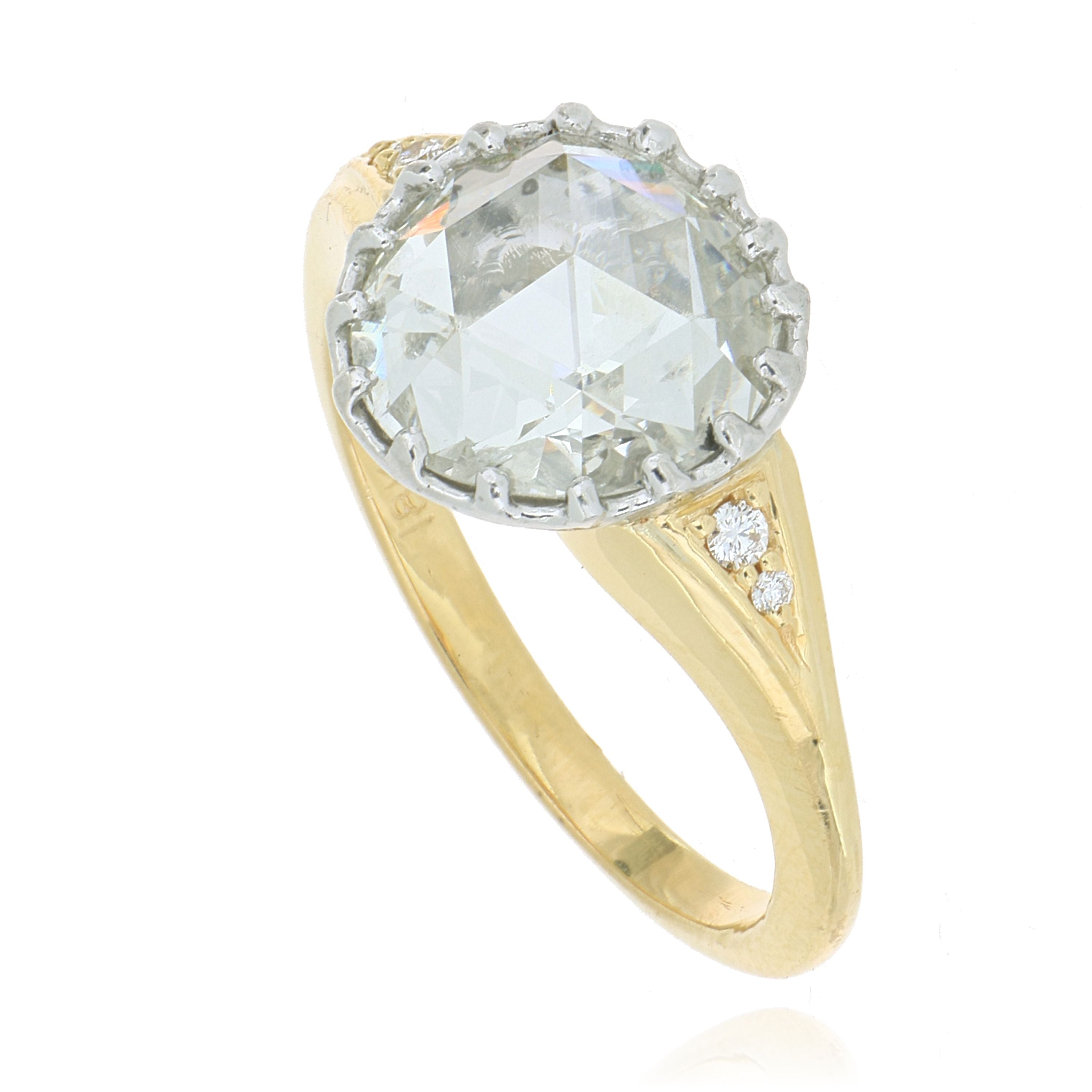 18k Yellow Gold and Platinum Rose Cut Solitaire Diamond Ring