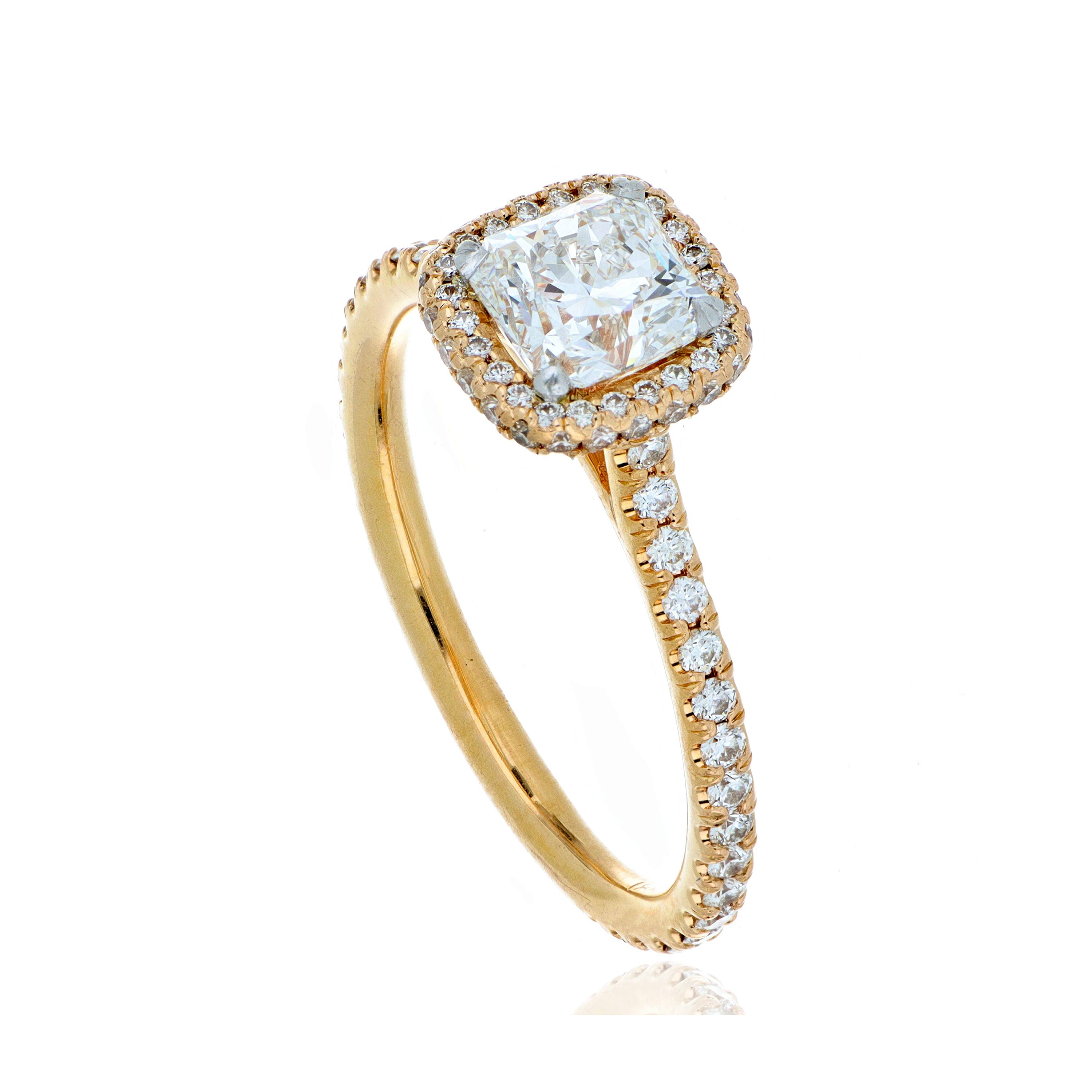 18k Rose Gold Hearts on Fire Cushion Shaped Halo Engagement Ring