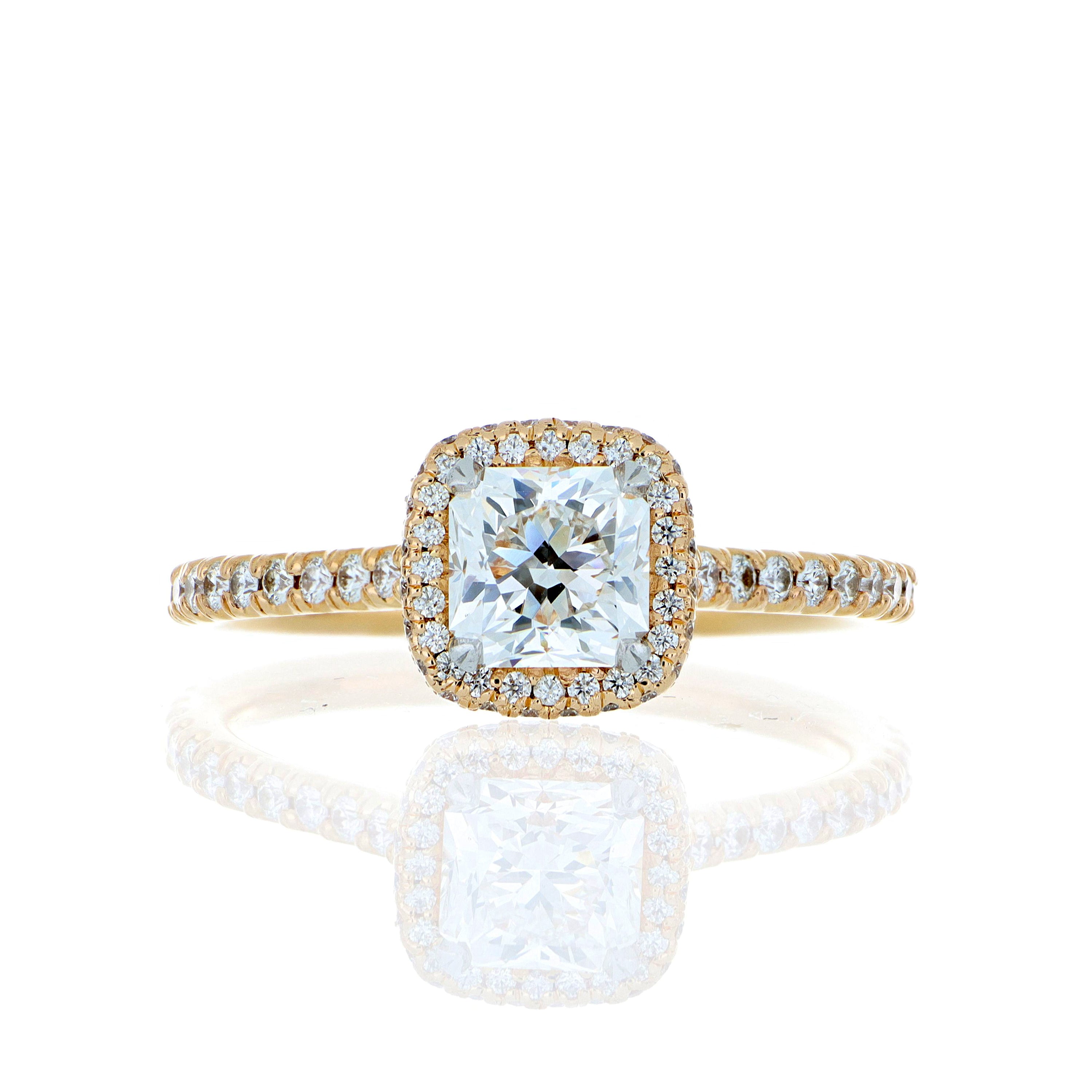 18k Rose Gold Hearts on Fire Cushion Shaped Halo Engagement Ring