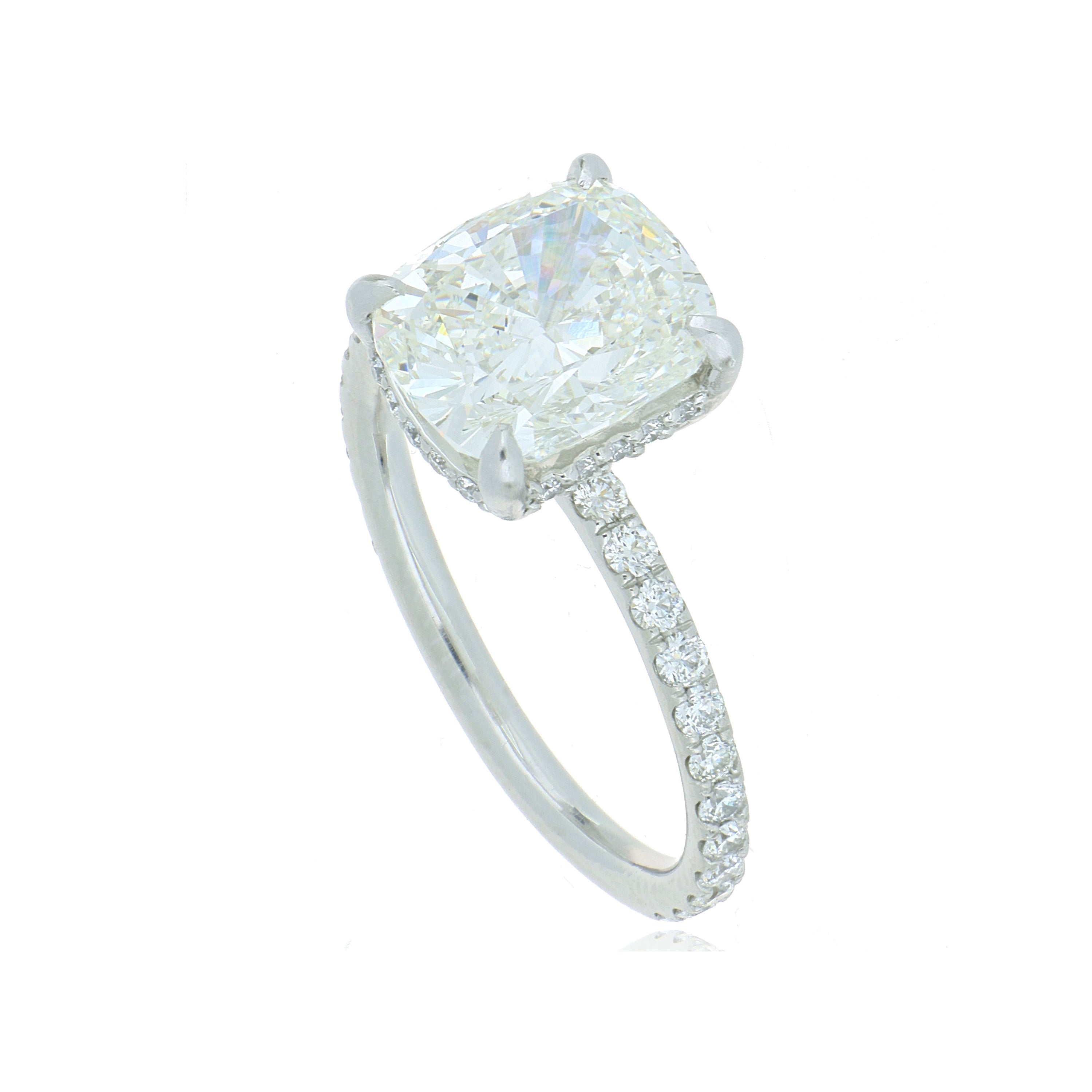 Platinum Cushion Shaped Diamond Engagement Ring