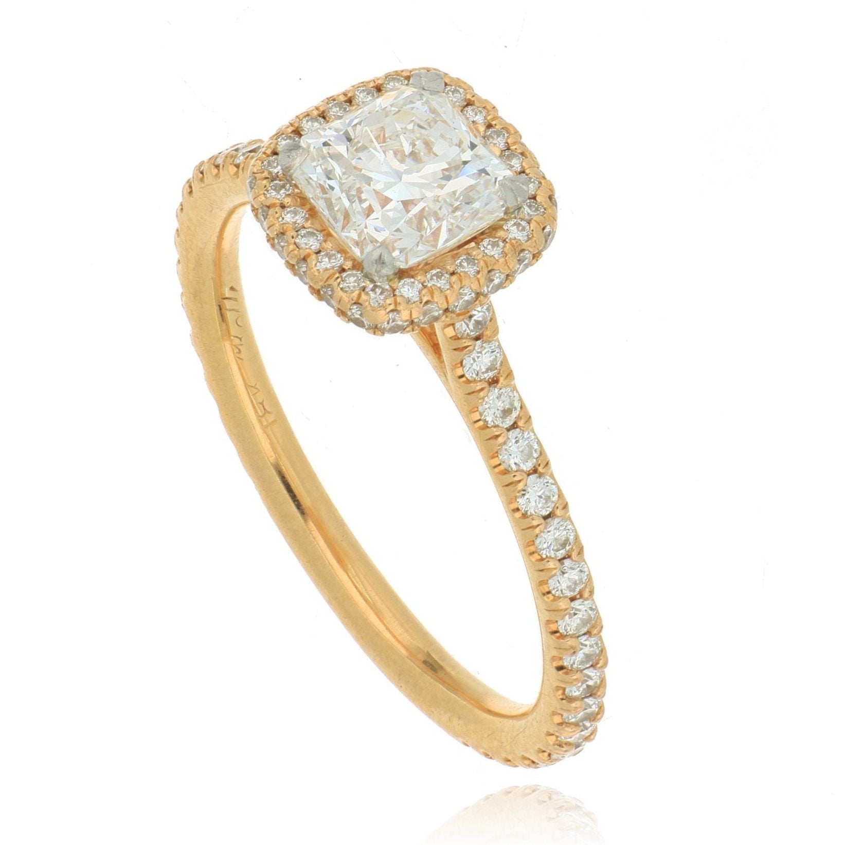 18k Rose Gold Diamond Halo Engagement Ring - Charles Koll Jewelers