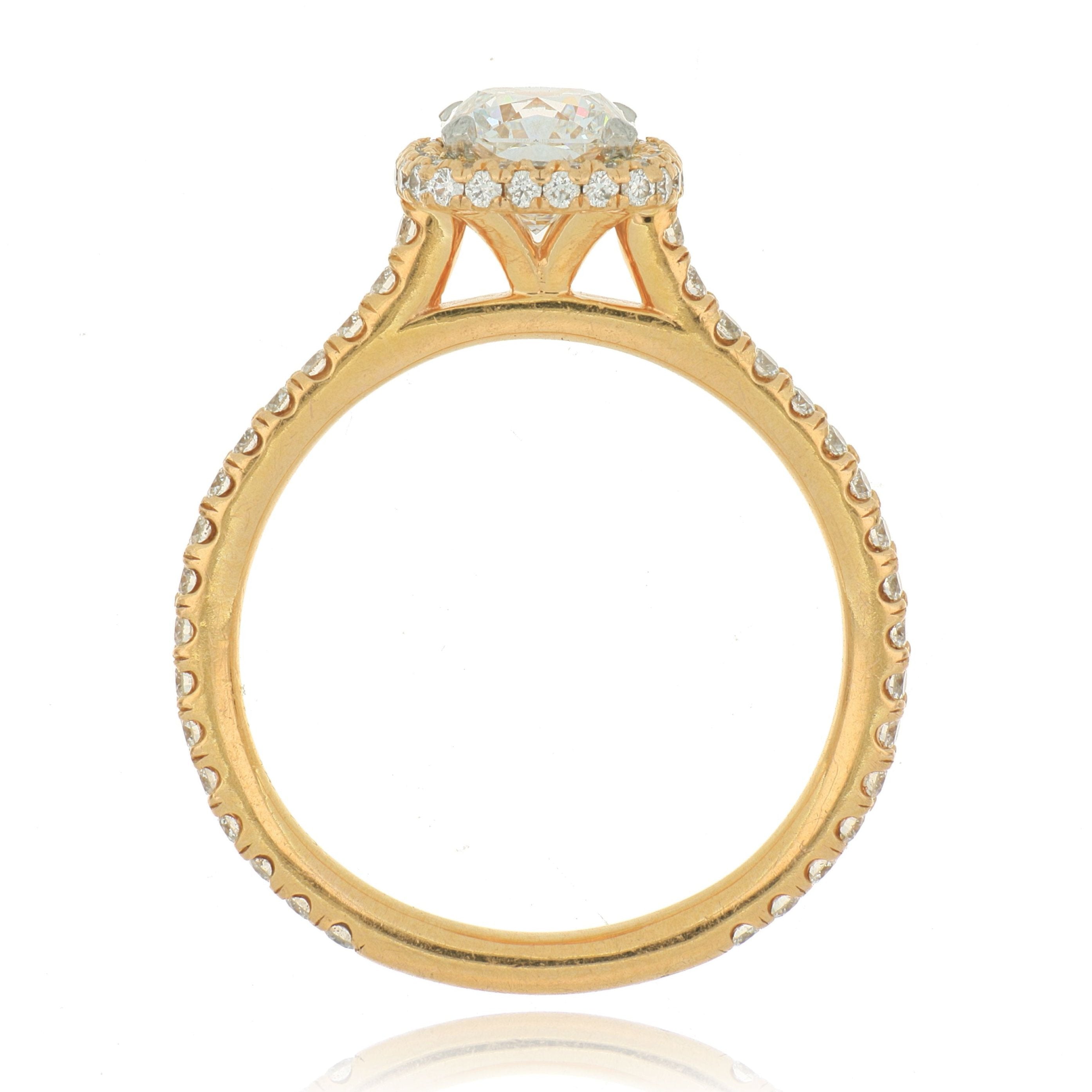 18k Rose Gold Diamond Halo Engagement Ring - Charles Koll Jewelers