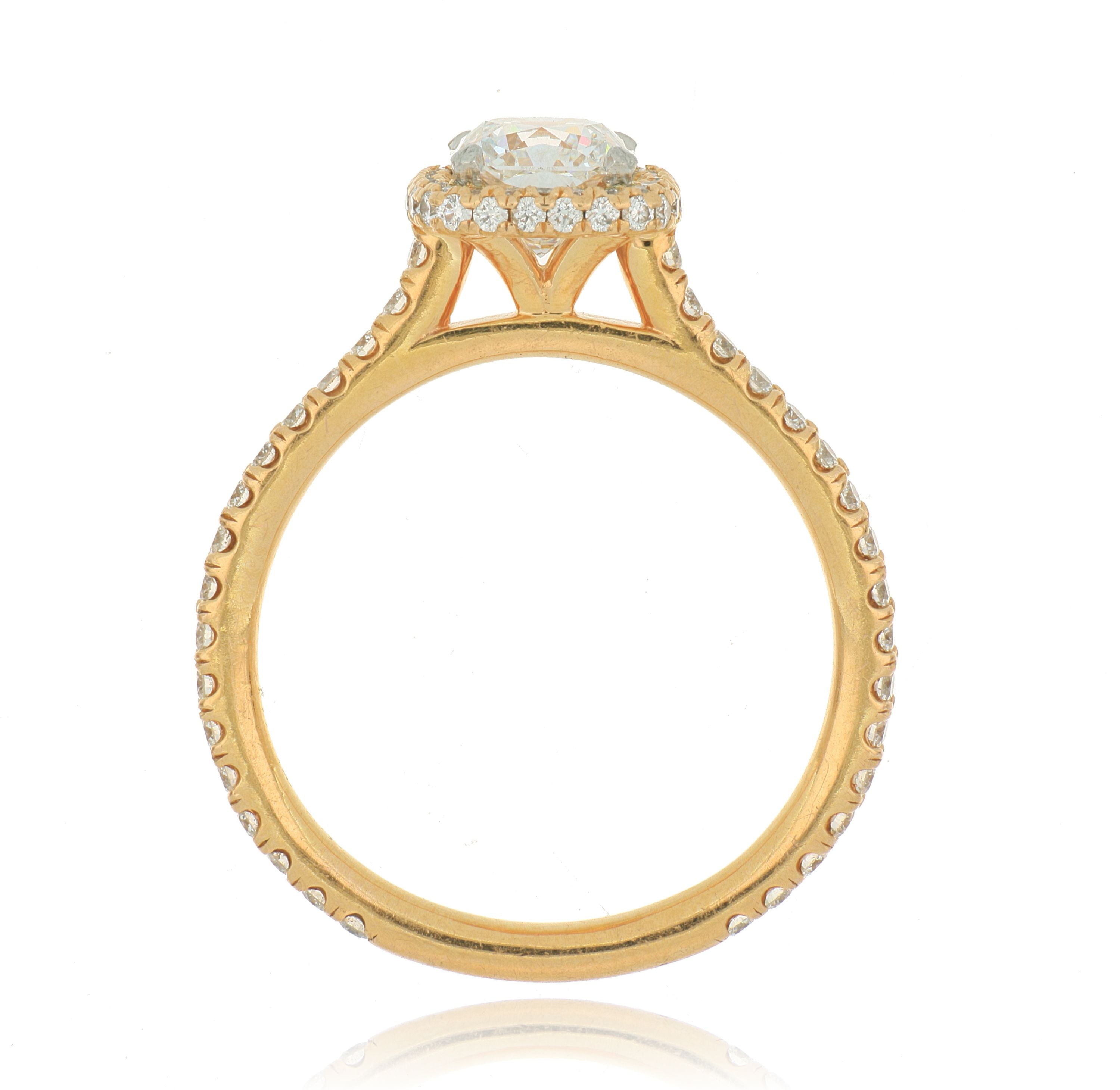 18k Rose Gold Diamond Halo Engagement Ring - Charles Koll Jewelers