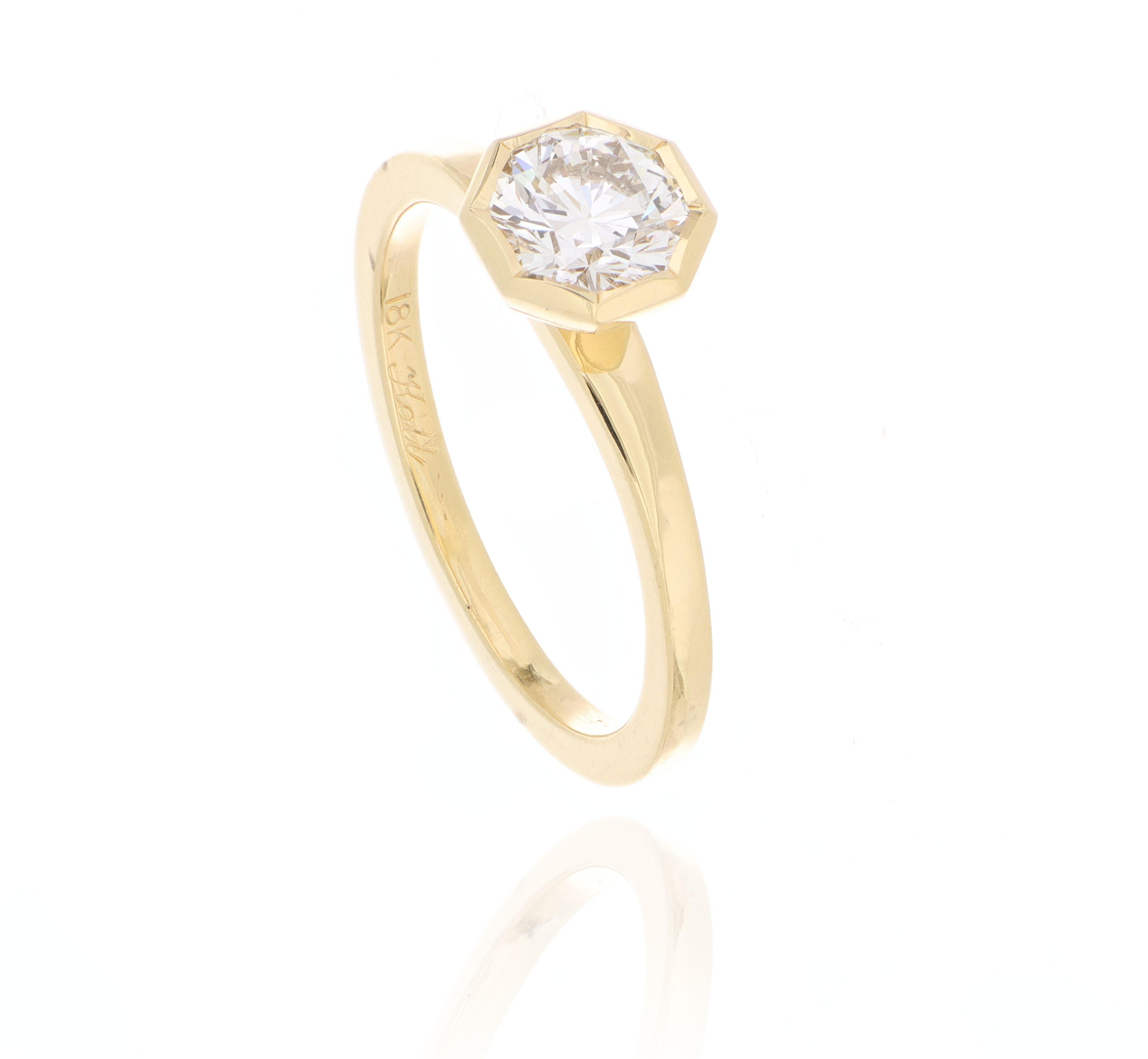 18k Yellow Gold Solitaire Bezel Diamond Engagement Ring - Charles Koll Jewelers