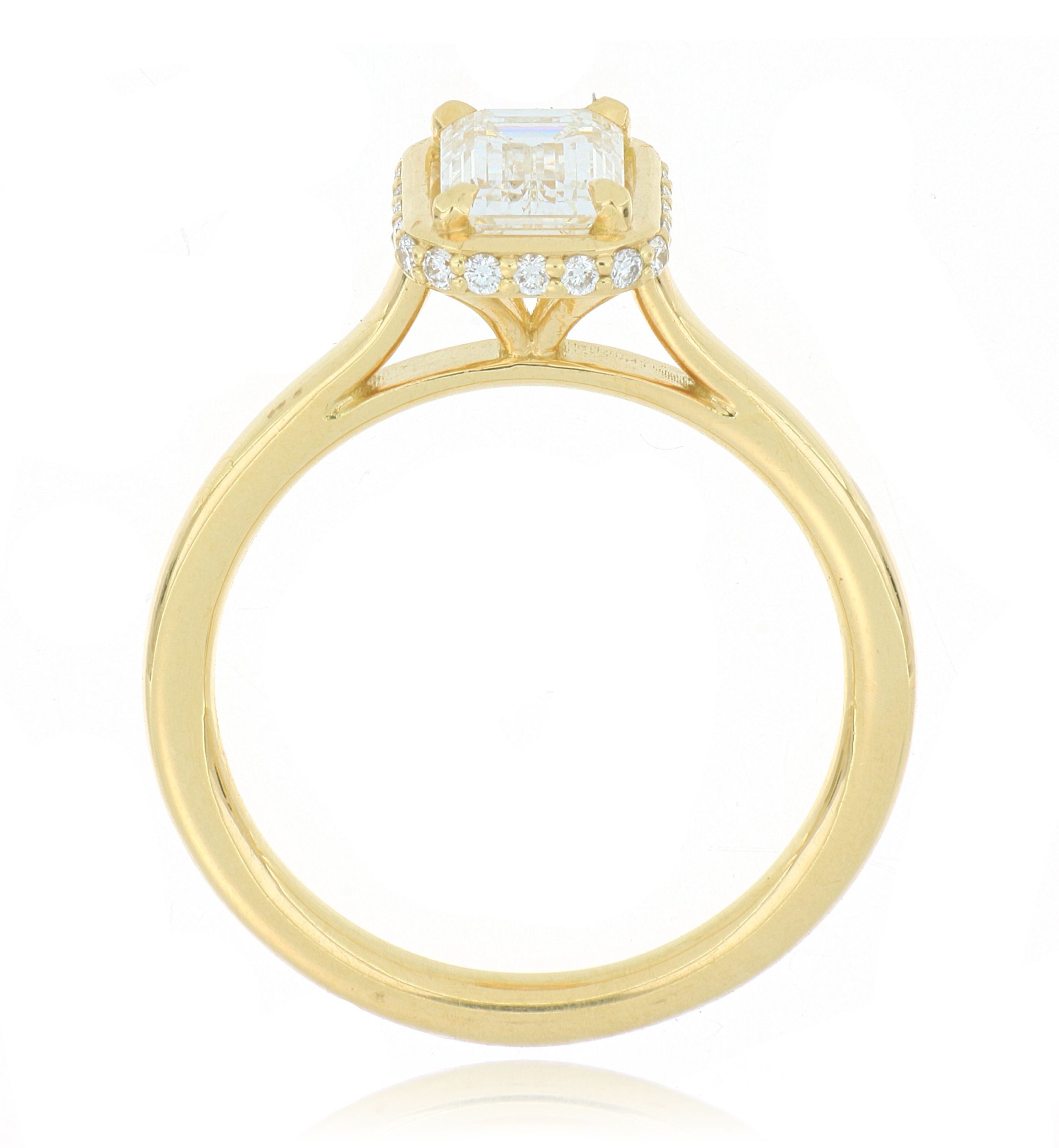 18k Yellow Gold Rectangular Shaped Solitaire Halo Engagement Ring - Charles Koll Jewelers