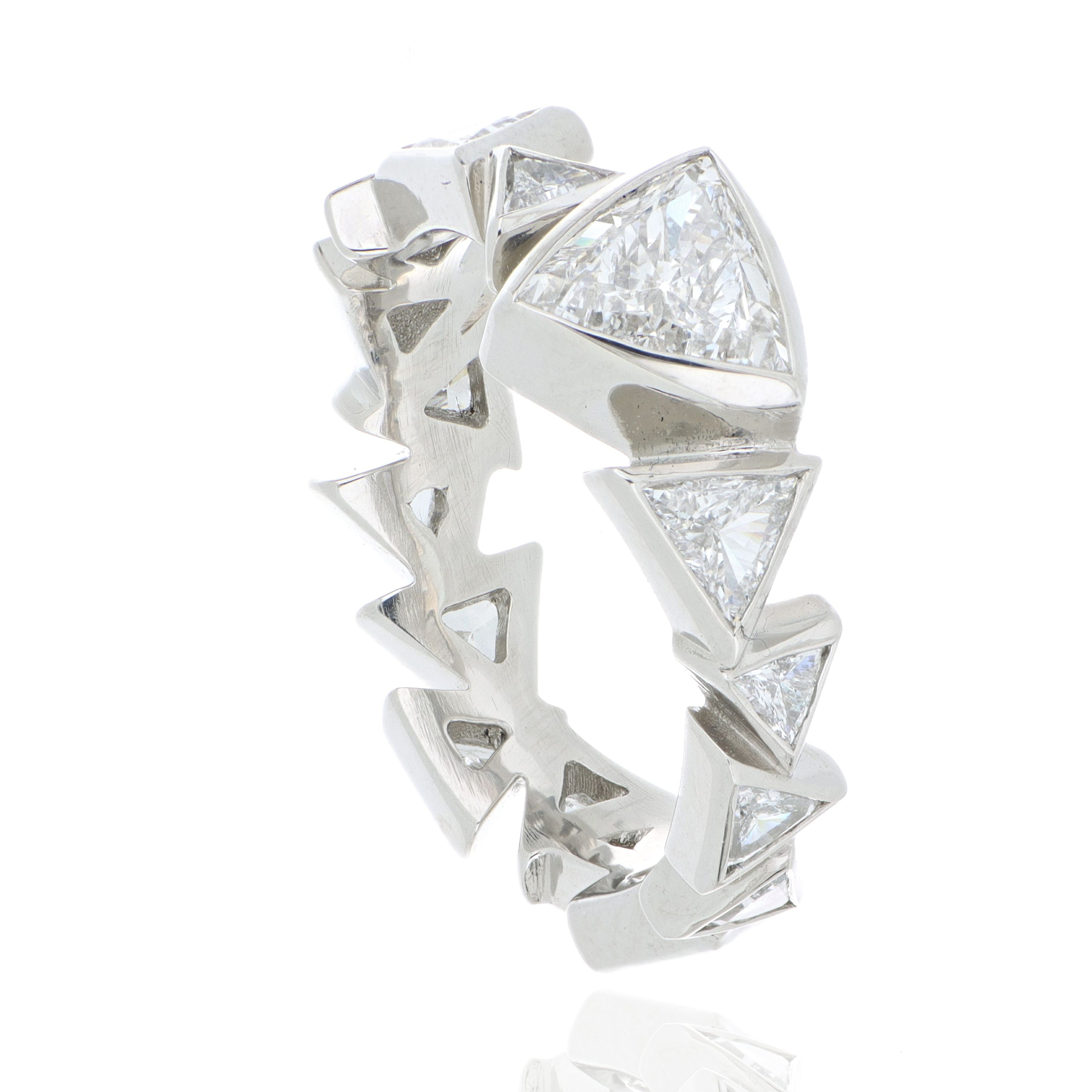 Platinum Scattered Triangle Shaped Diamond Eternity Engagement Ring - Charles Koll Jewelers