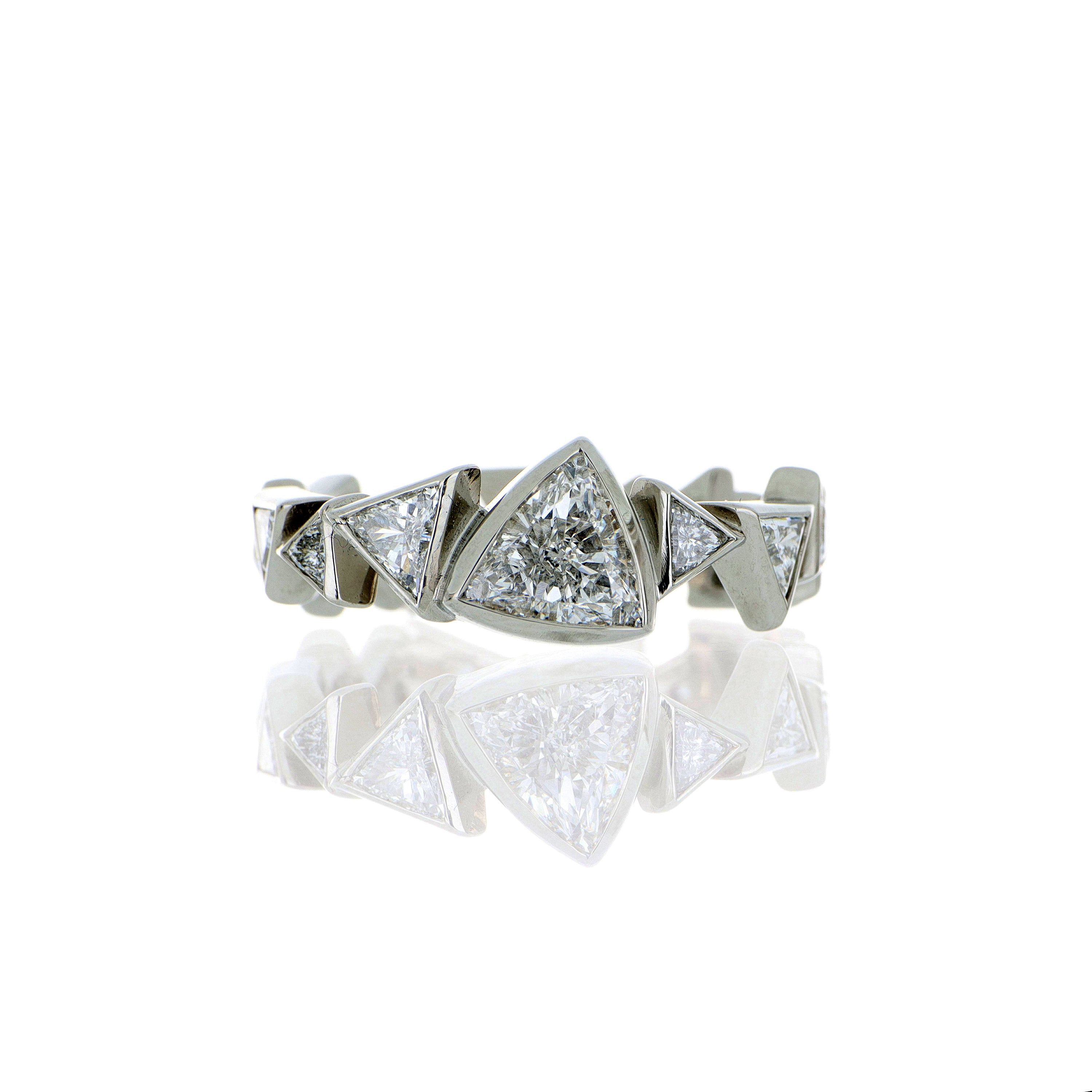 Platinum Scattered Triangle Shaped Diamond Eternity Engagement Ring