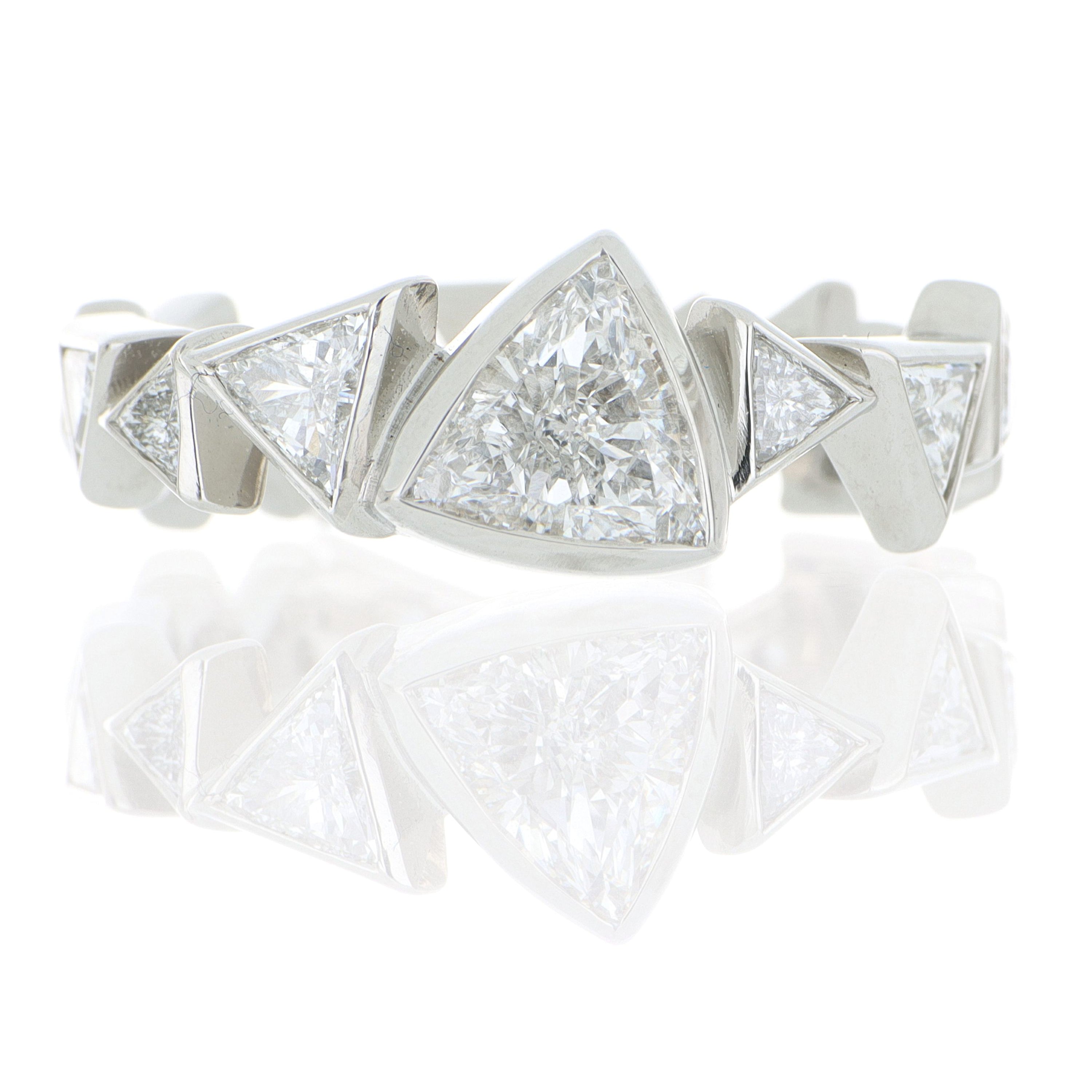 Platinum Scattered Triangle Shaped Diamond Eternity Engagement Ring - Charles Koll Jewelers