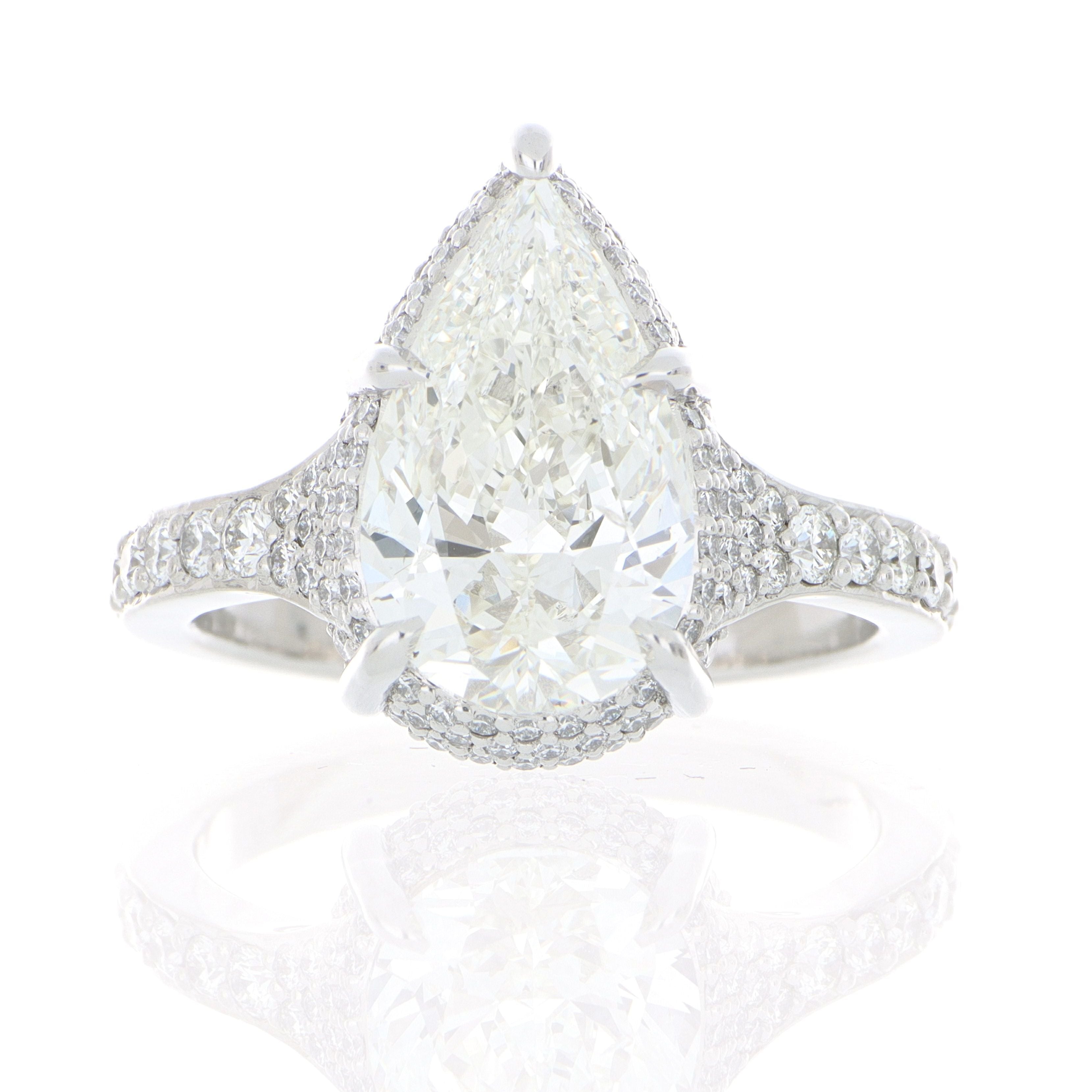 Platinum Pear Shaped Diamond Engagement Ring - Charles Koll Jewelers