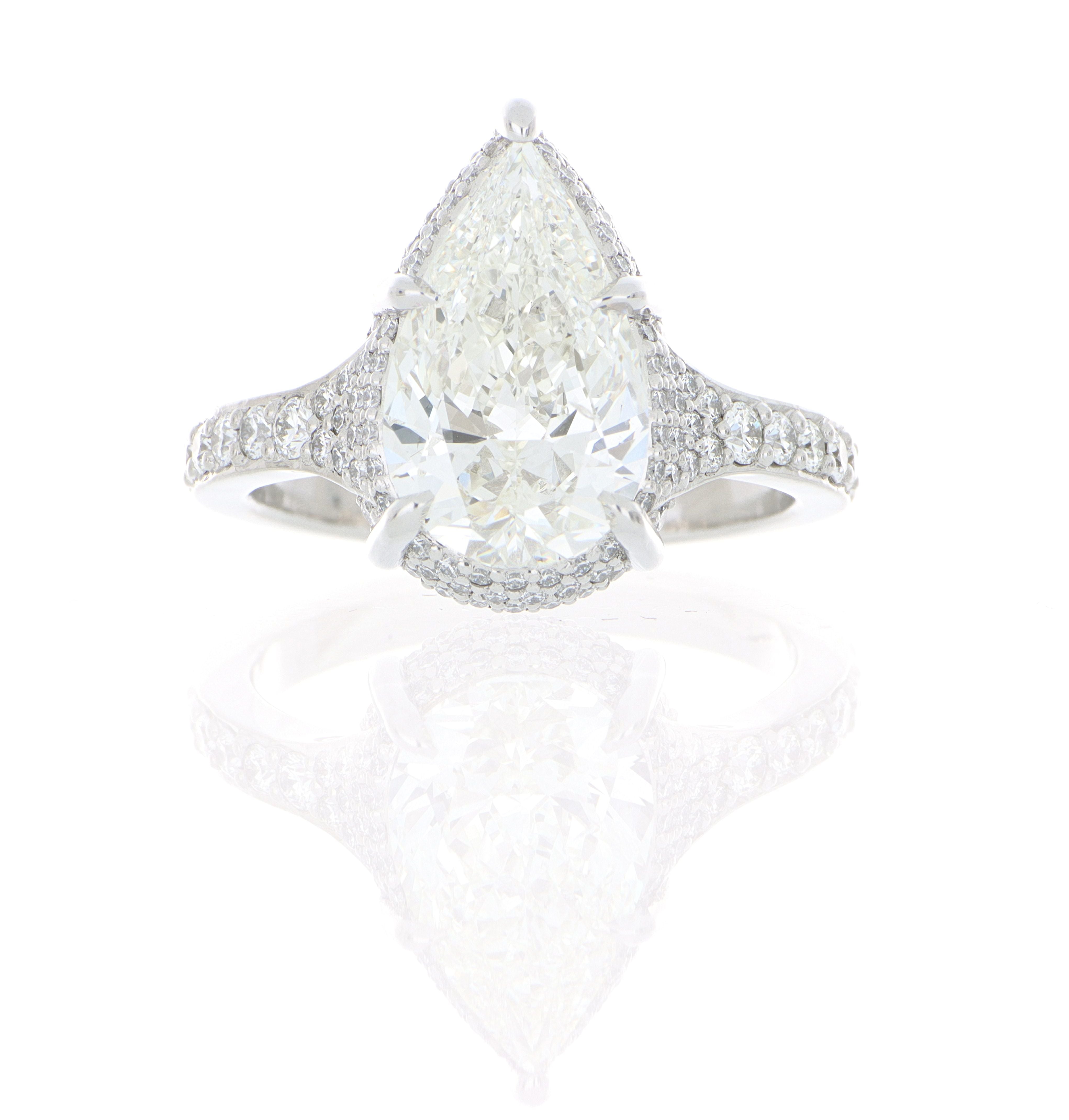 Platinum Pear Shaped Diamond Engagement Ring - Charles Koll Jewelers