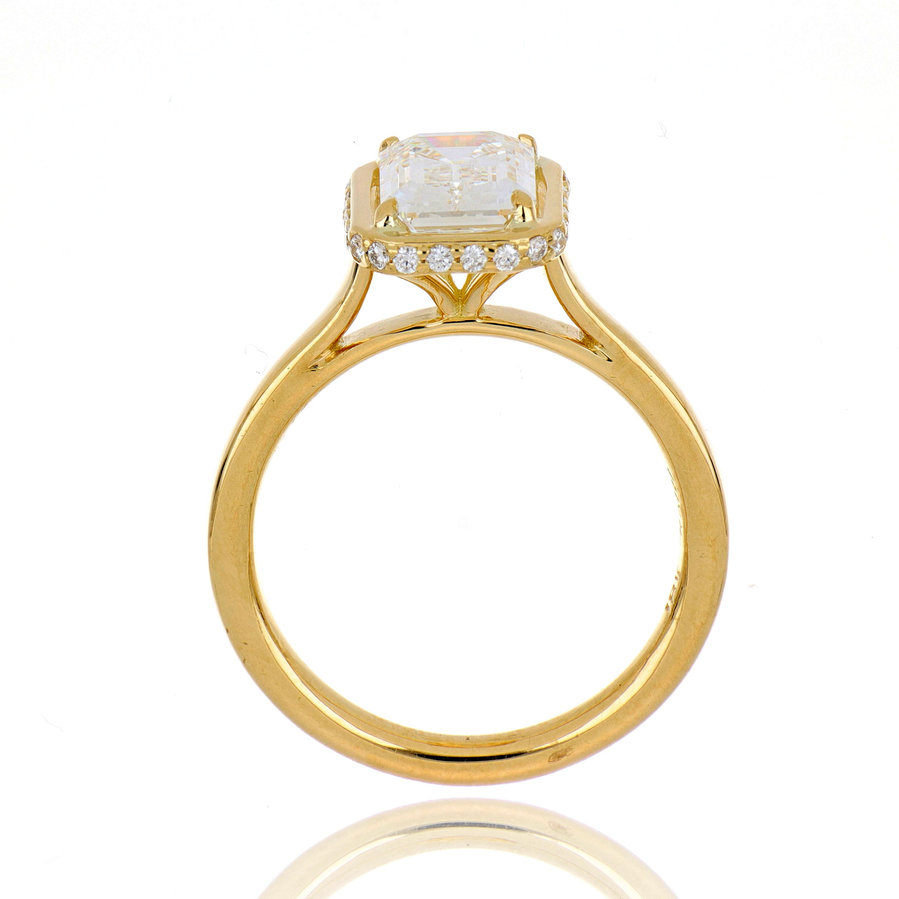 18k Yellow Gold Rectangular Shaped Diamond Halo Engagement RIng