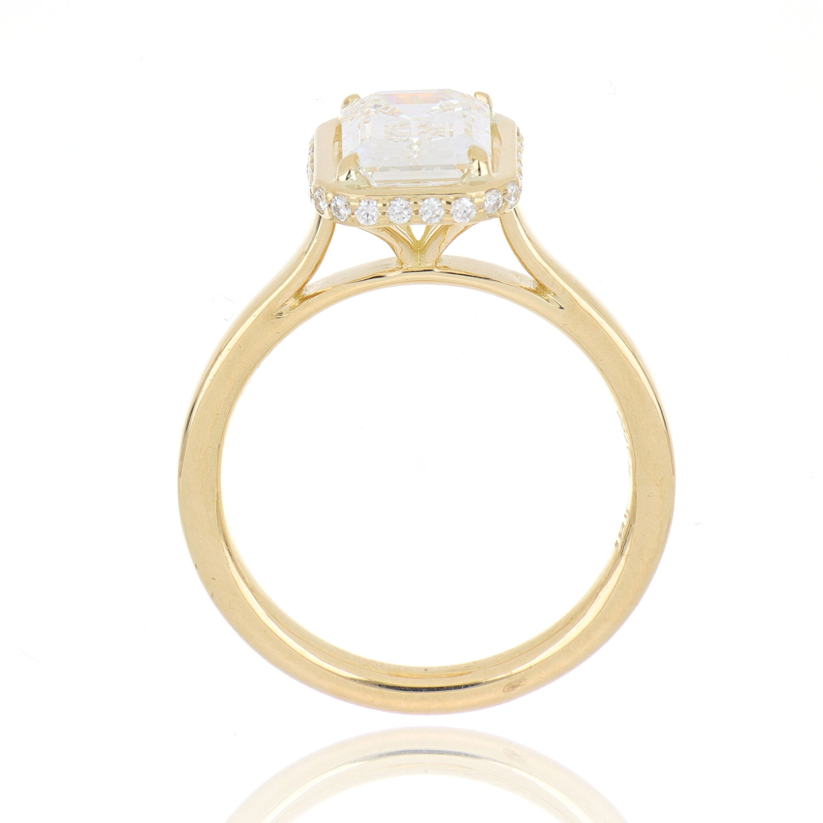 18k Yellow Gold Rectangular Shaped Diamond Halo Engagement RIng - Charles Koll Jewelers