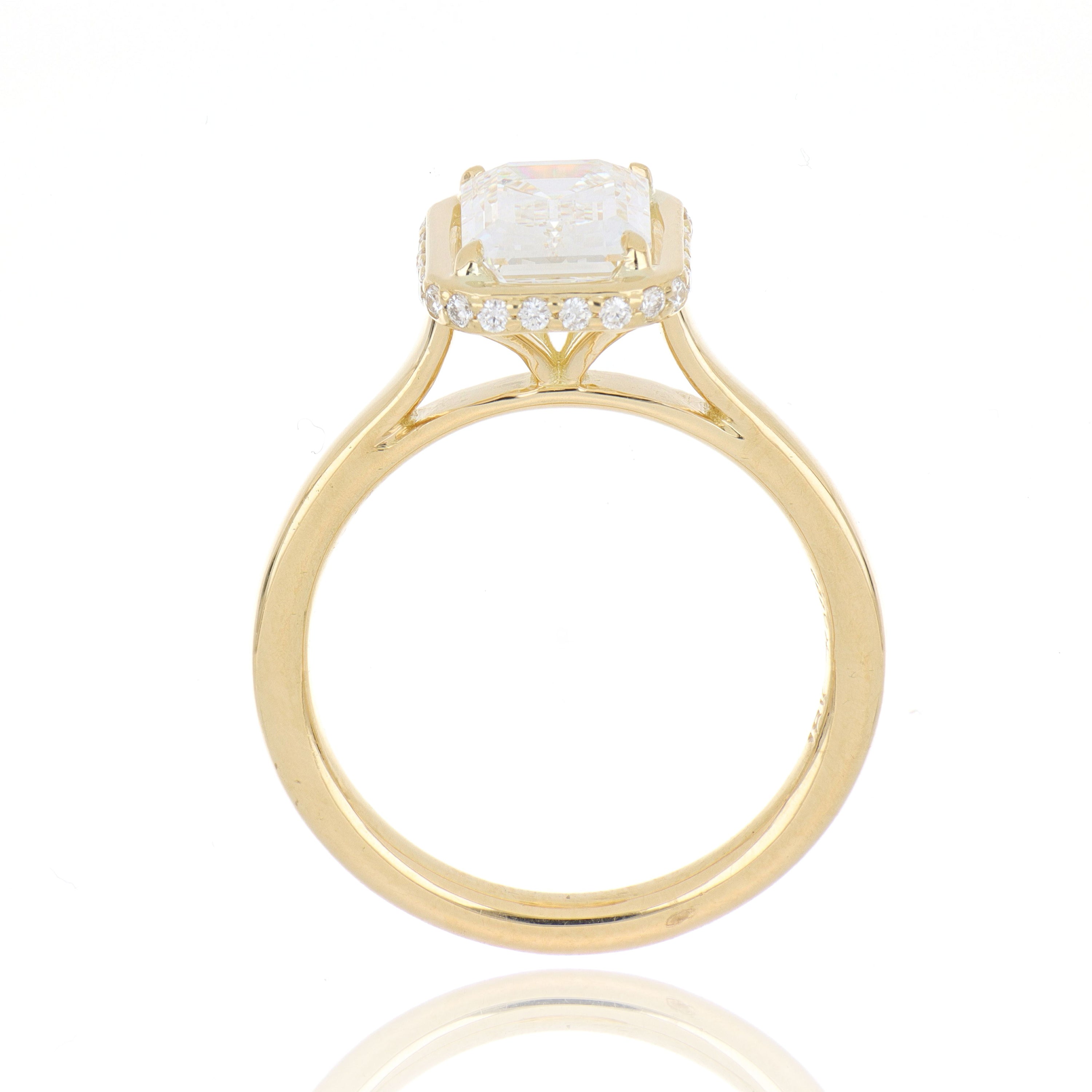 18k Yellow Gold Rectangular Shaped Diamond Halo Engagement RIng - Charles Koll Jewelers