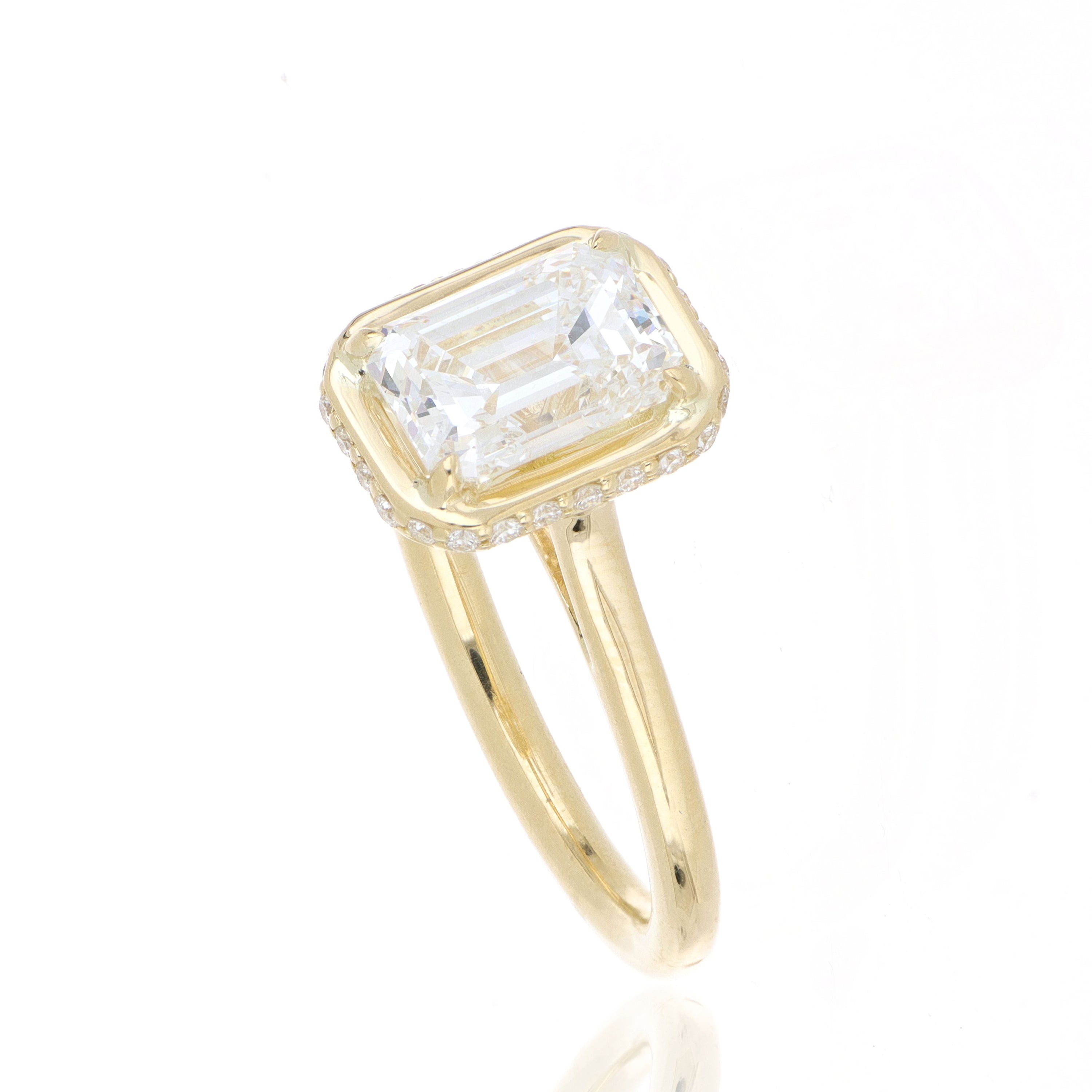 18k Yellow Gold Rectangular Shaped Diamond Halo Engagement RIng - Charles Koll Jewelers