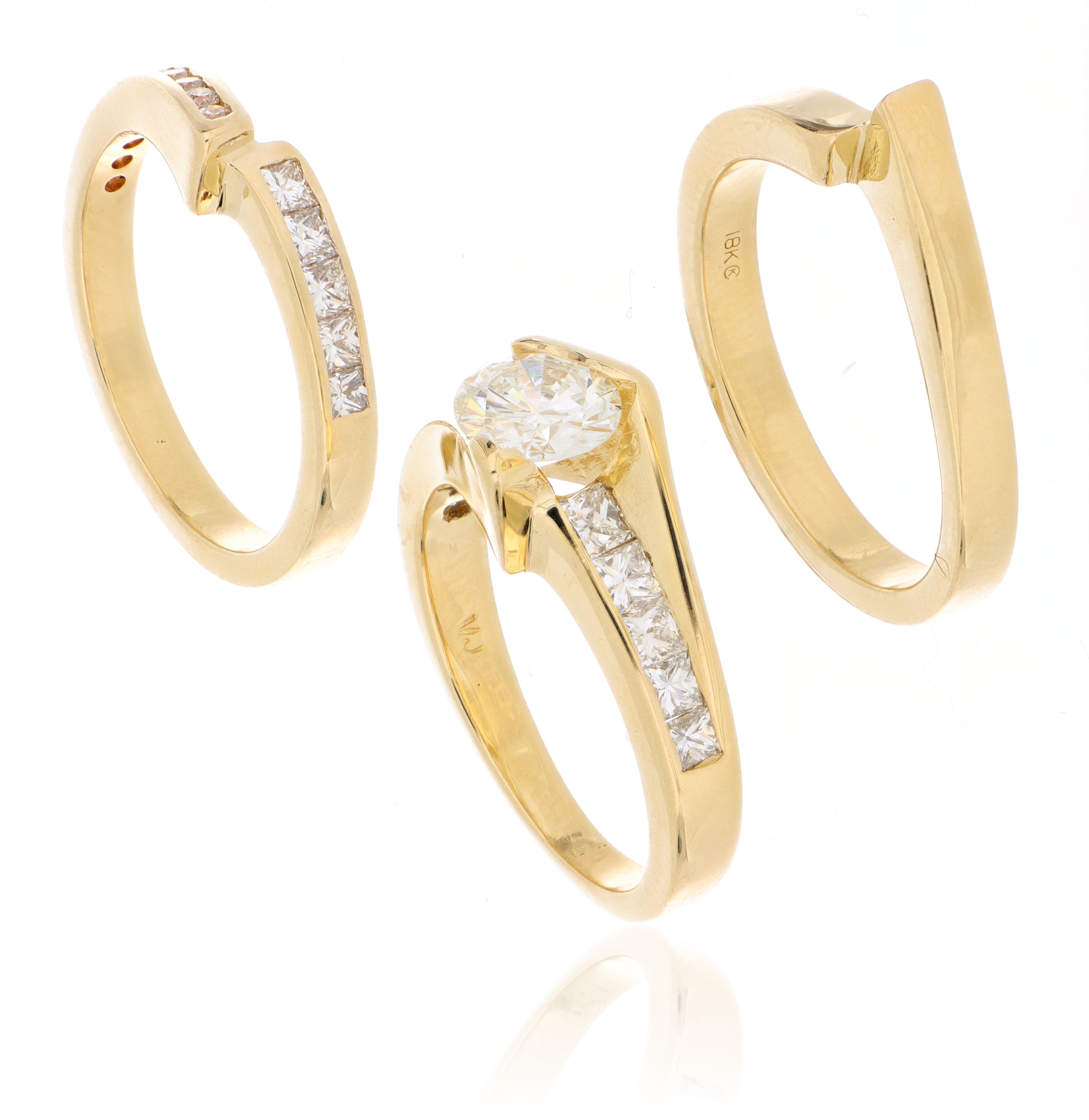 18k Yellow Gold Diamond 3 Ring Bridal Set