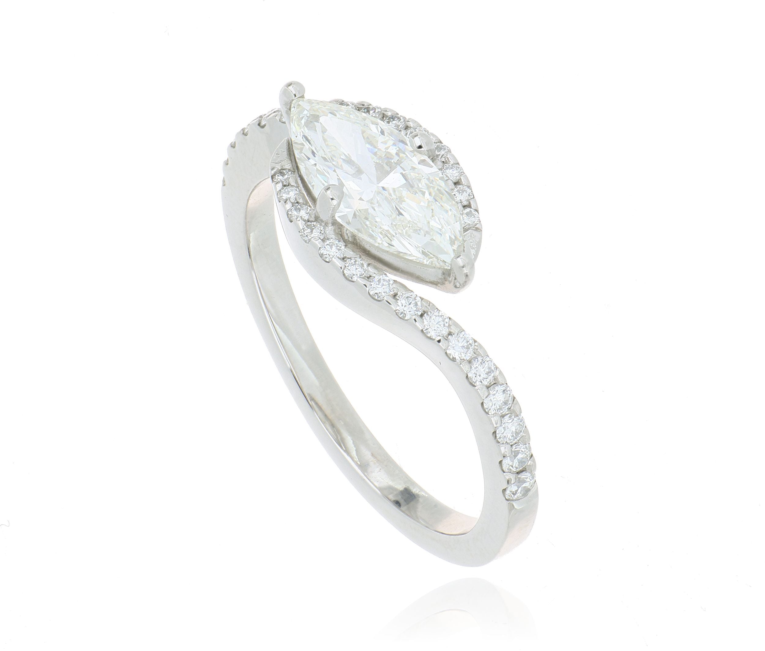 Platinum Marquise Bypass Diamond Engagement Ring - Charles Koll Jewelers