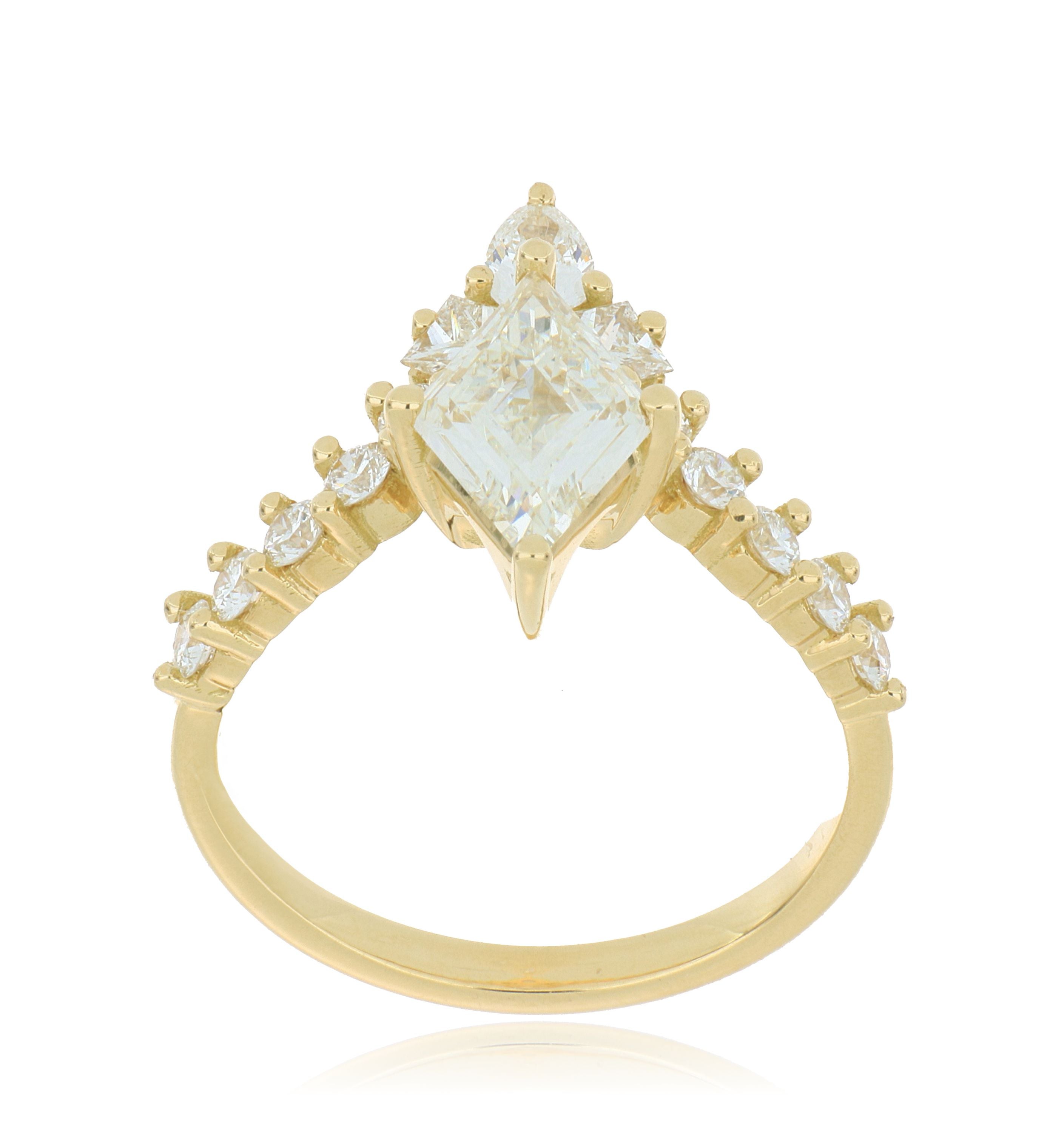 18k Yellow Gold Kite Shaped Diamond Engagement Ring