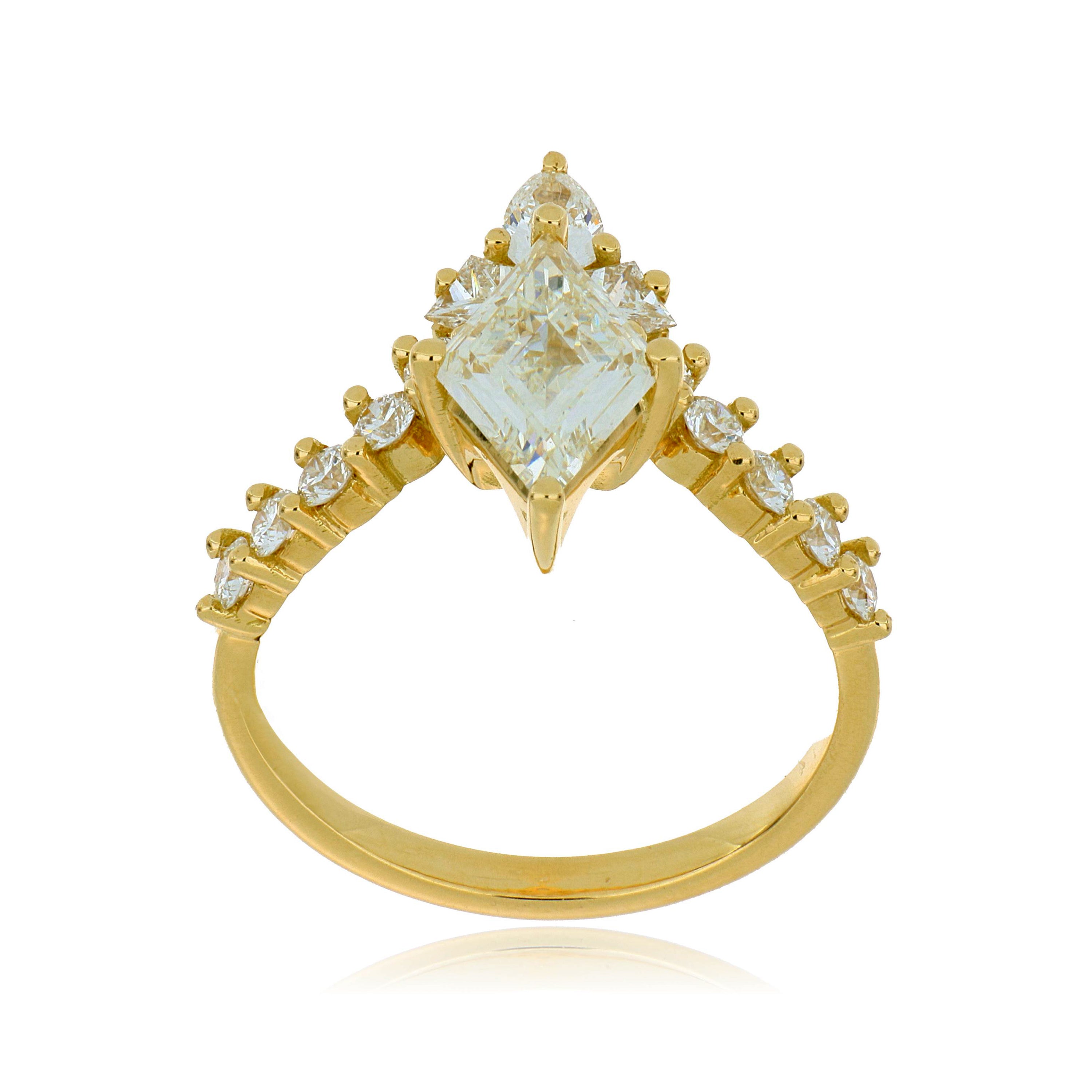 18k Yellow Gold Kite Shaped Diamond Engagement Ring