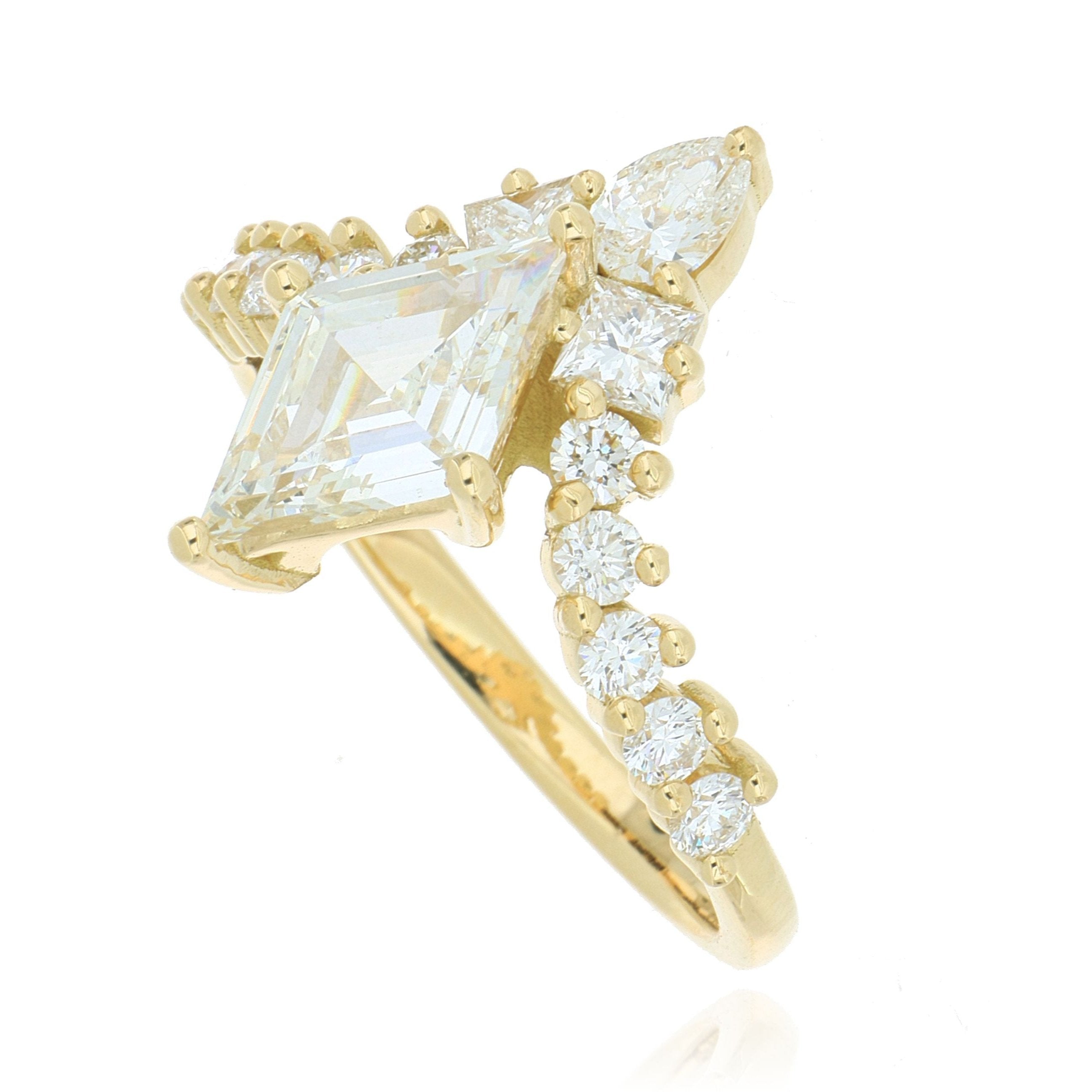 18k Yellow Gold Kite Shaped Diamond Engagement Ring