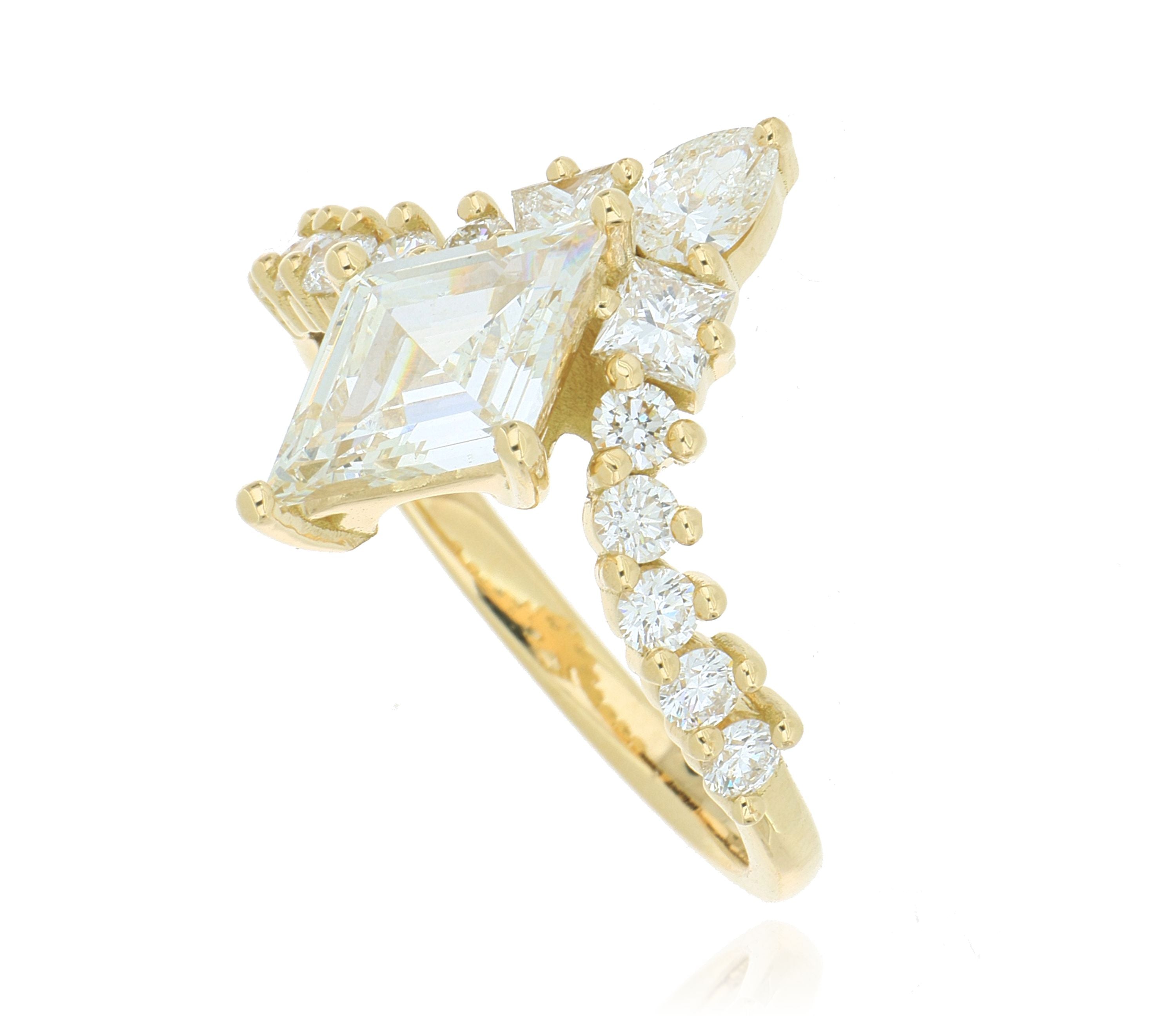 18k Yellow Gold Kite Shaped Diamond Engagement Ring