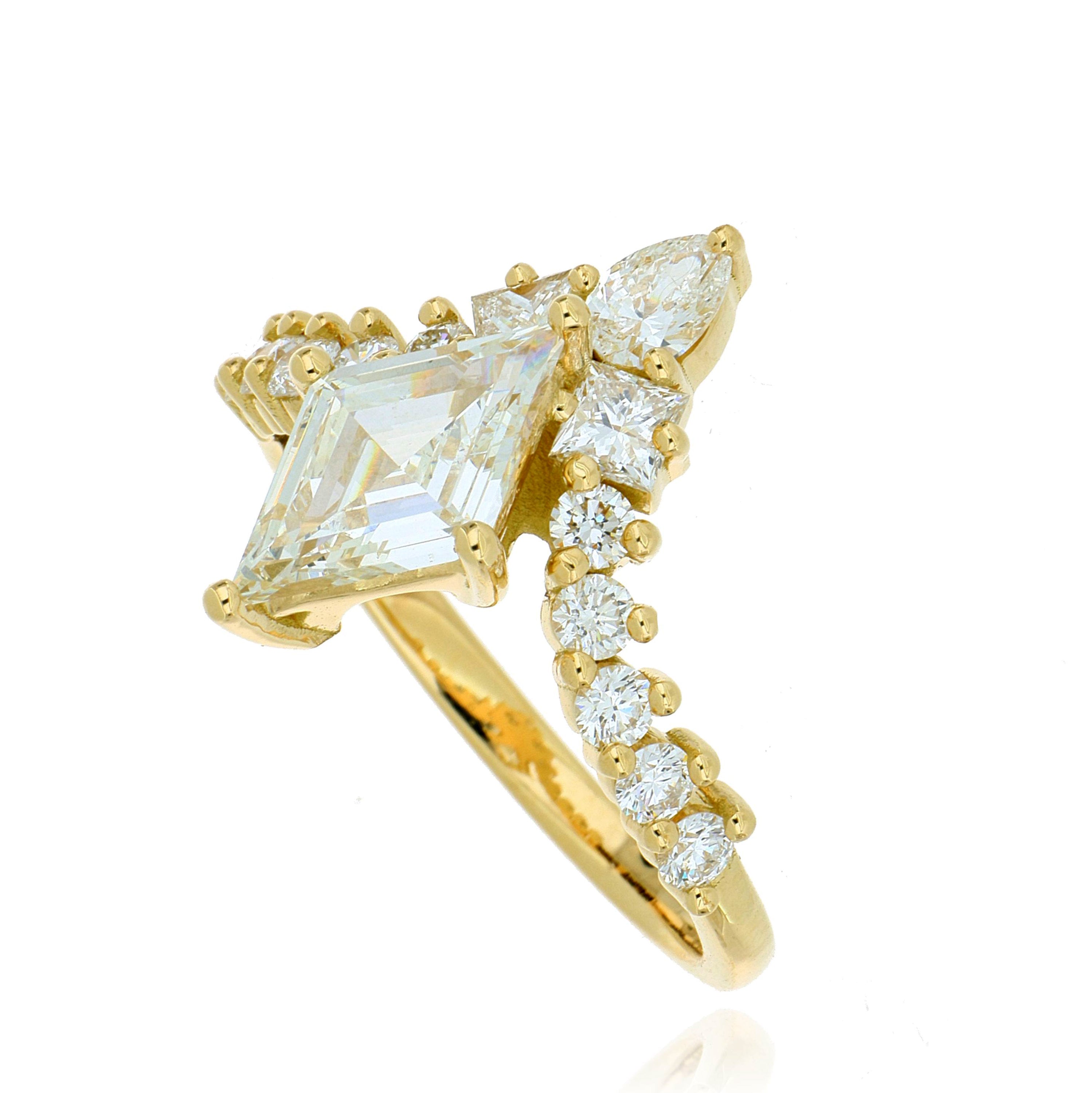 18k Yellow Gold Kite Shaped Diamond Engagement Ring