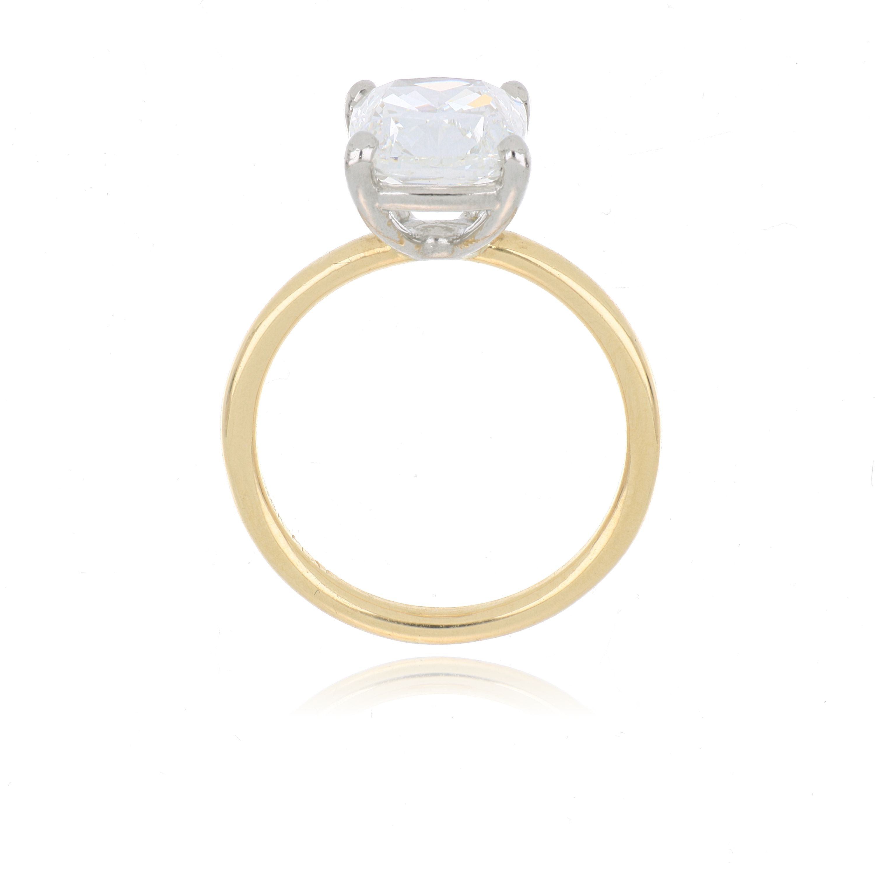 18k Yellow Gold and Platinum Cushion Solitaire Engagement Ring