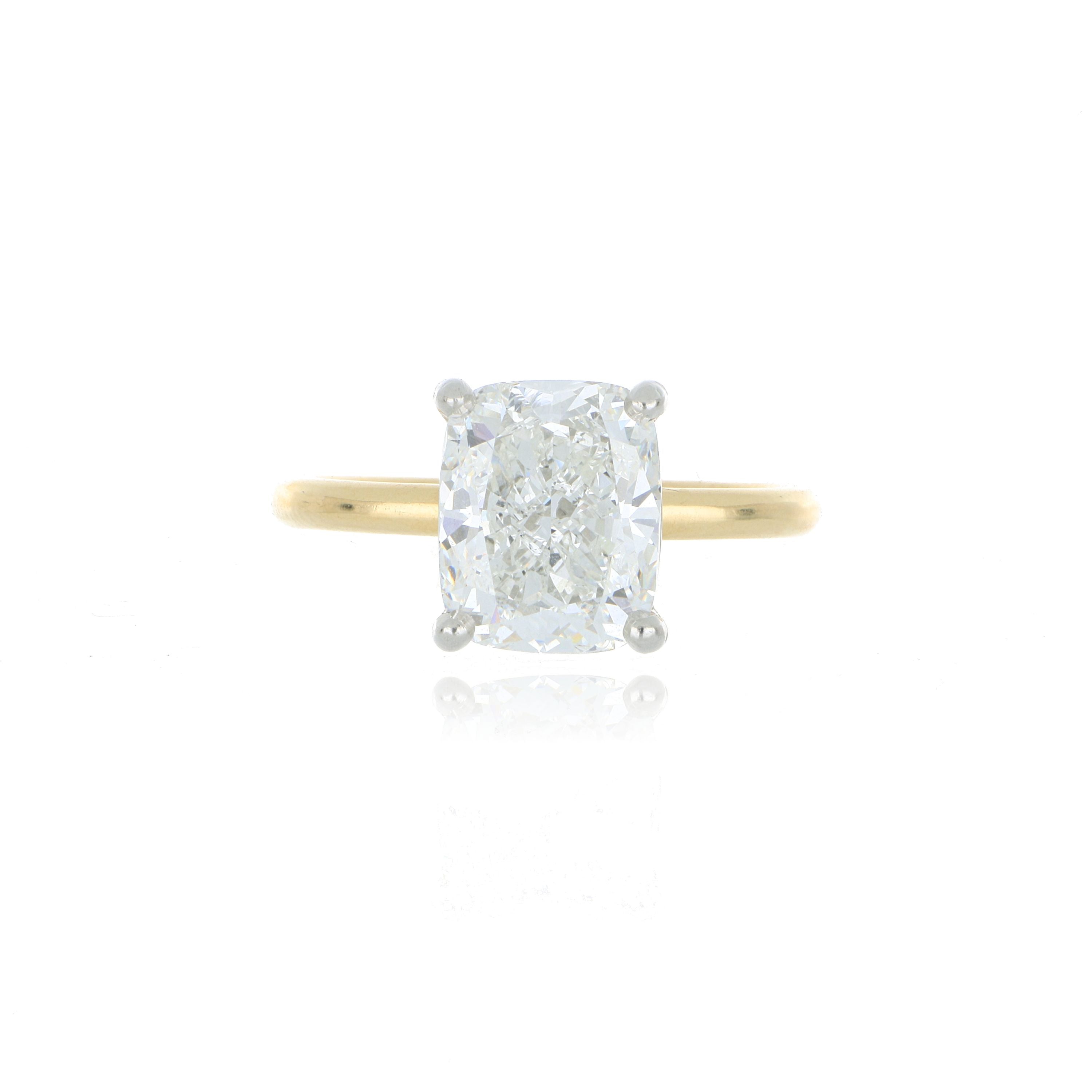 18k Yellow Gold and Platinum Cushion Solitaire Engagement Ring