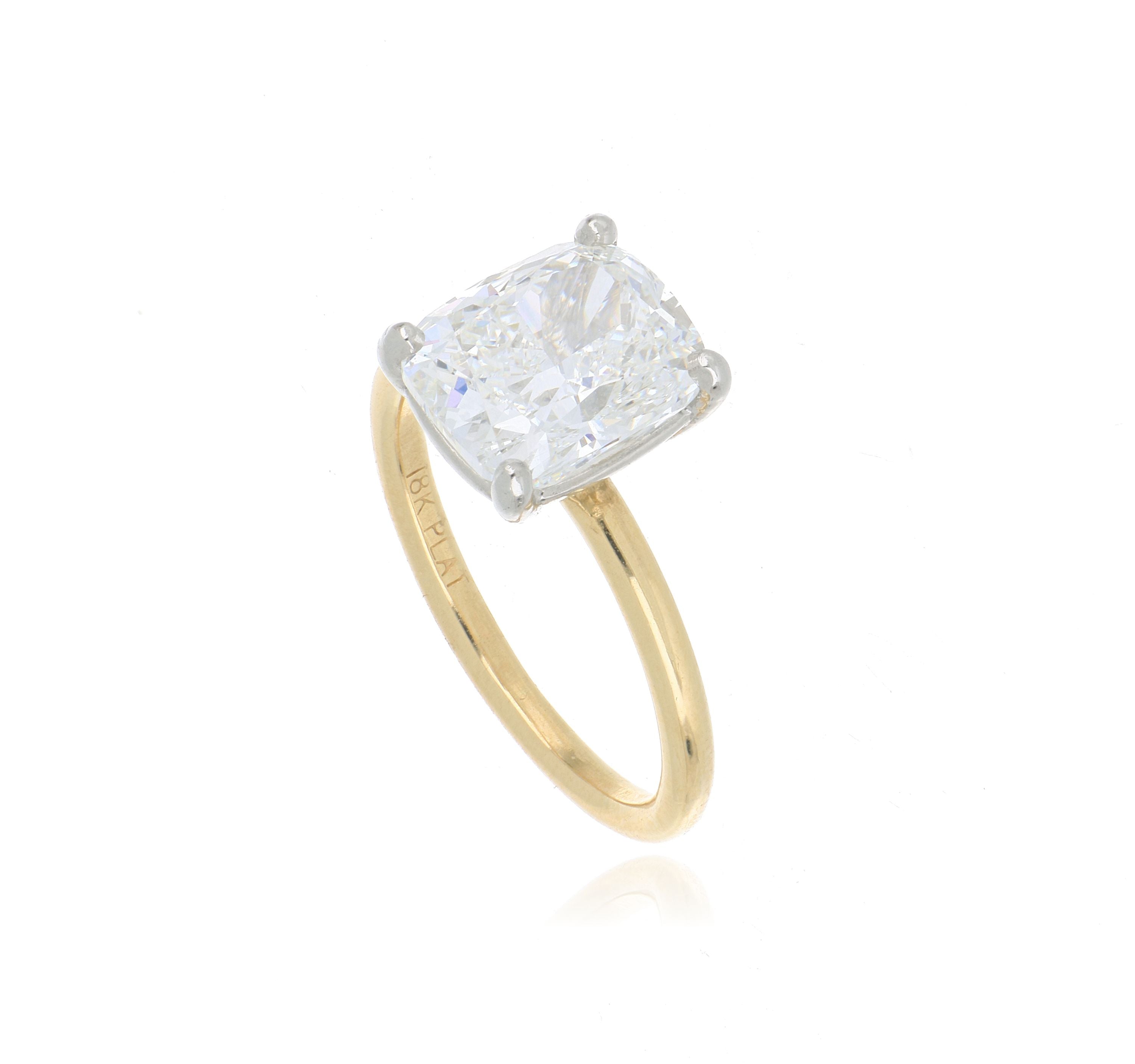 18k Yellow Gold and Platinum Cushion Solitaire Engagement Ring